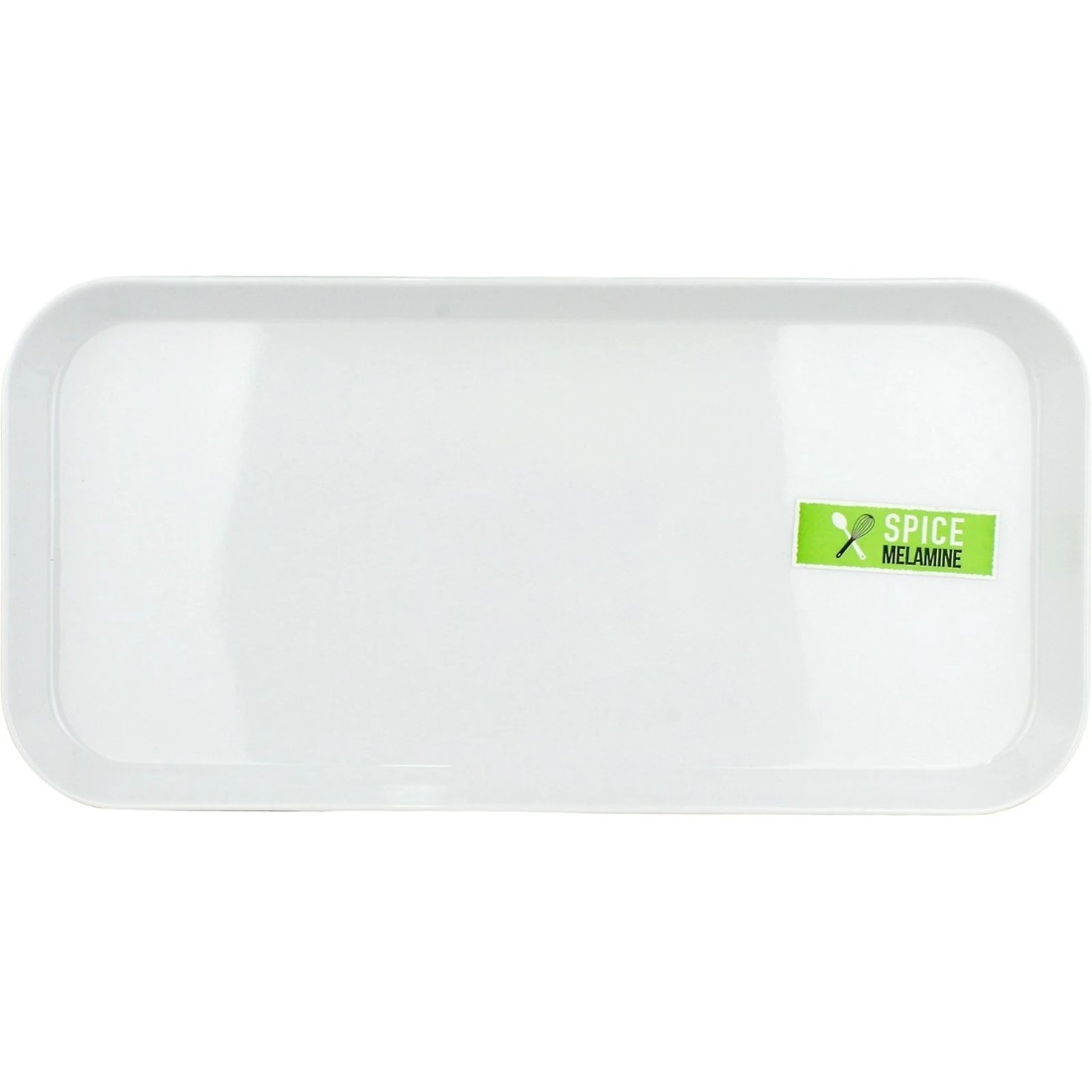 1 Durmaz White Rectangular Rounded Melamine Platter 31cm x 15cm, 1 of 3