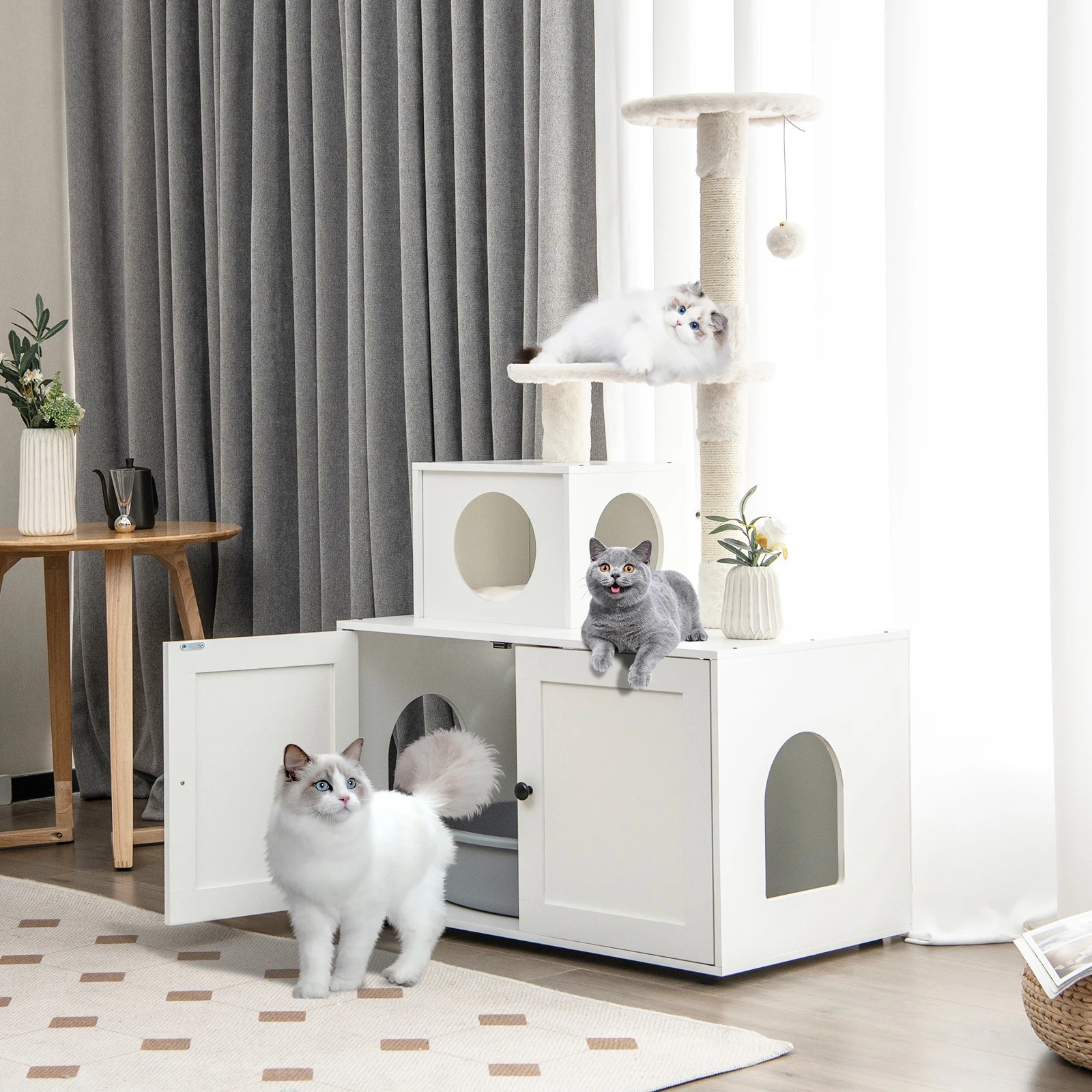 6 Costway 3-in-1 Cat Tree Tower Pet Litter Box Kitty Condo, 6 of 6