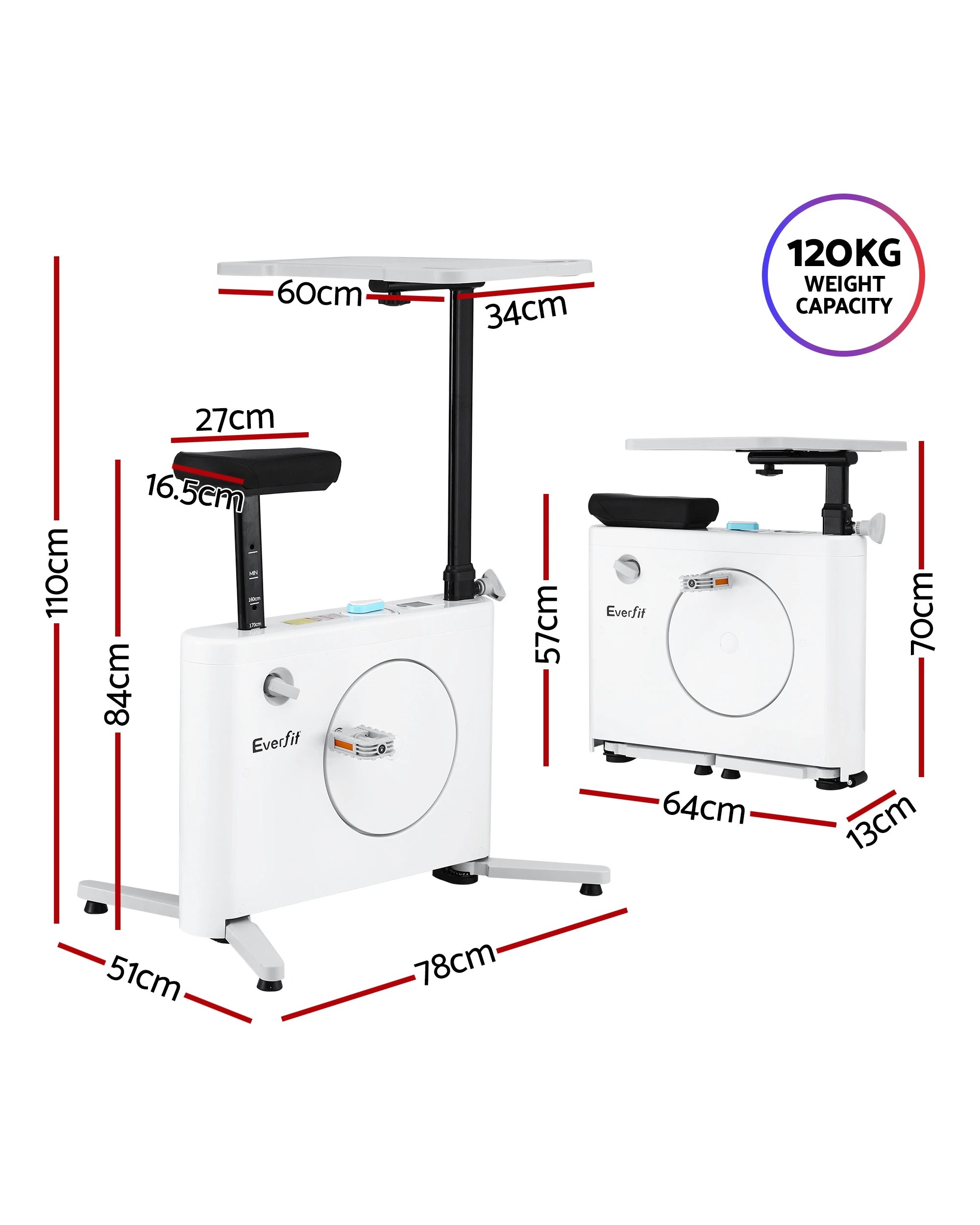 2 Everfit Exercise Bike Magnetic Desk Bike with Tabletop Fitness Home Workout - White, 2 of 5
