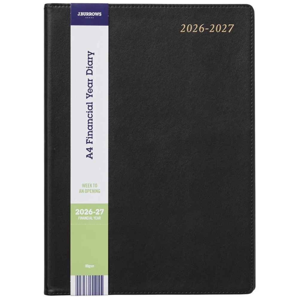 1 J.Burrows A4 Week to View Executive FY26/27 Diary Black, 1 of 7