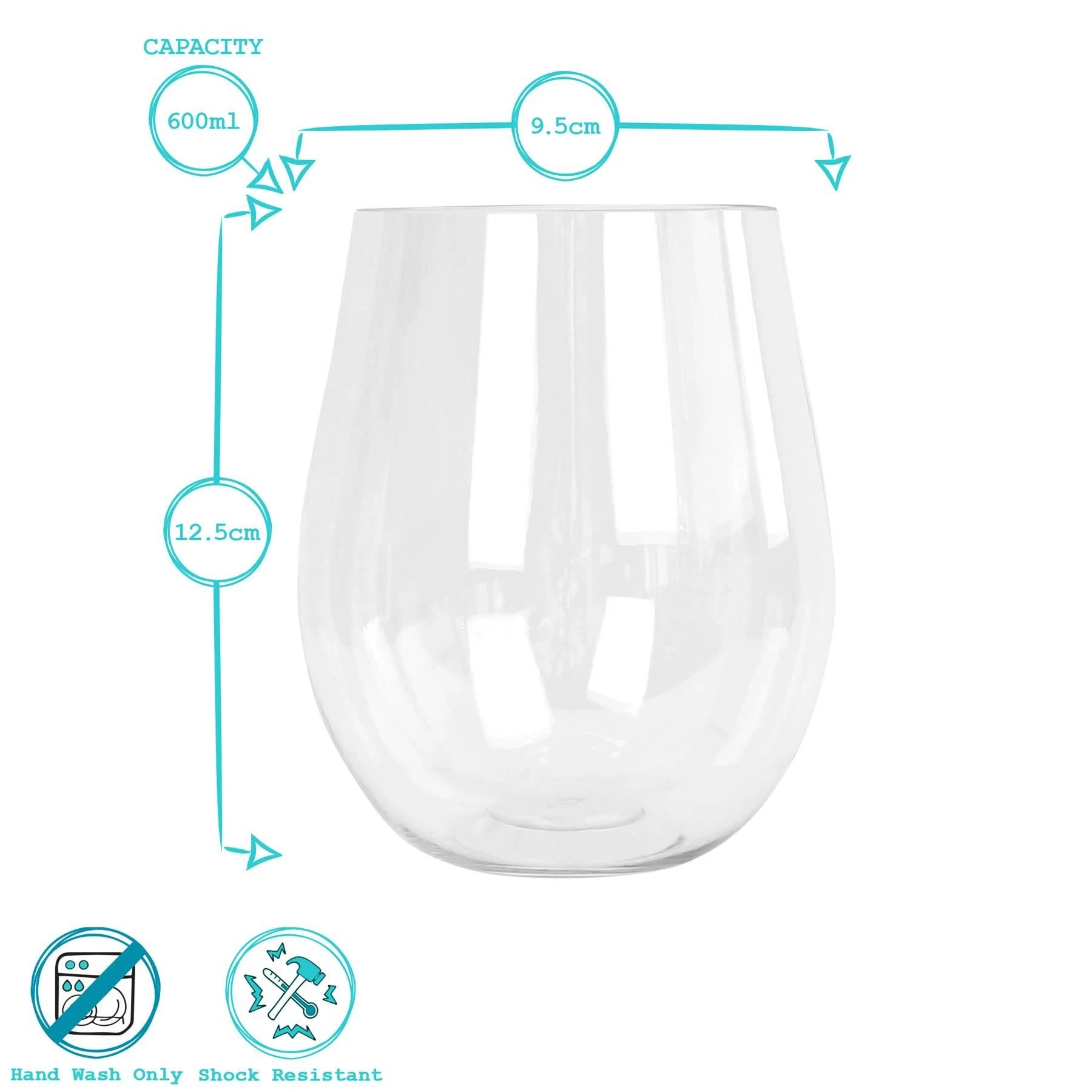 3 Argon Tableware Reusable Plastic Stemless Wine Glasses - 600ml - Pack of 12 - Clear, 3 of 7