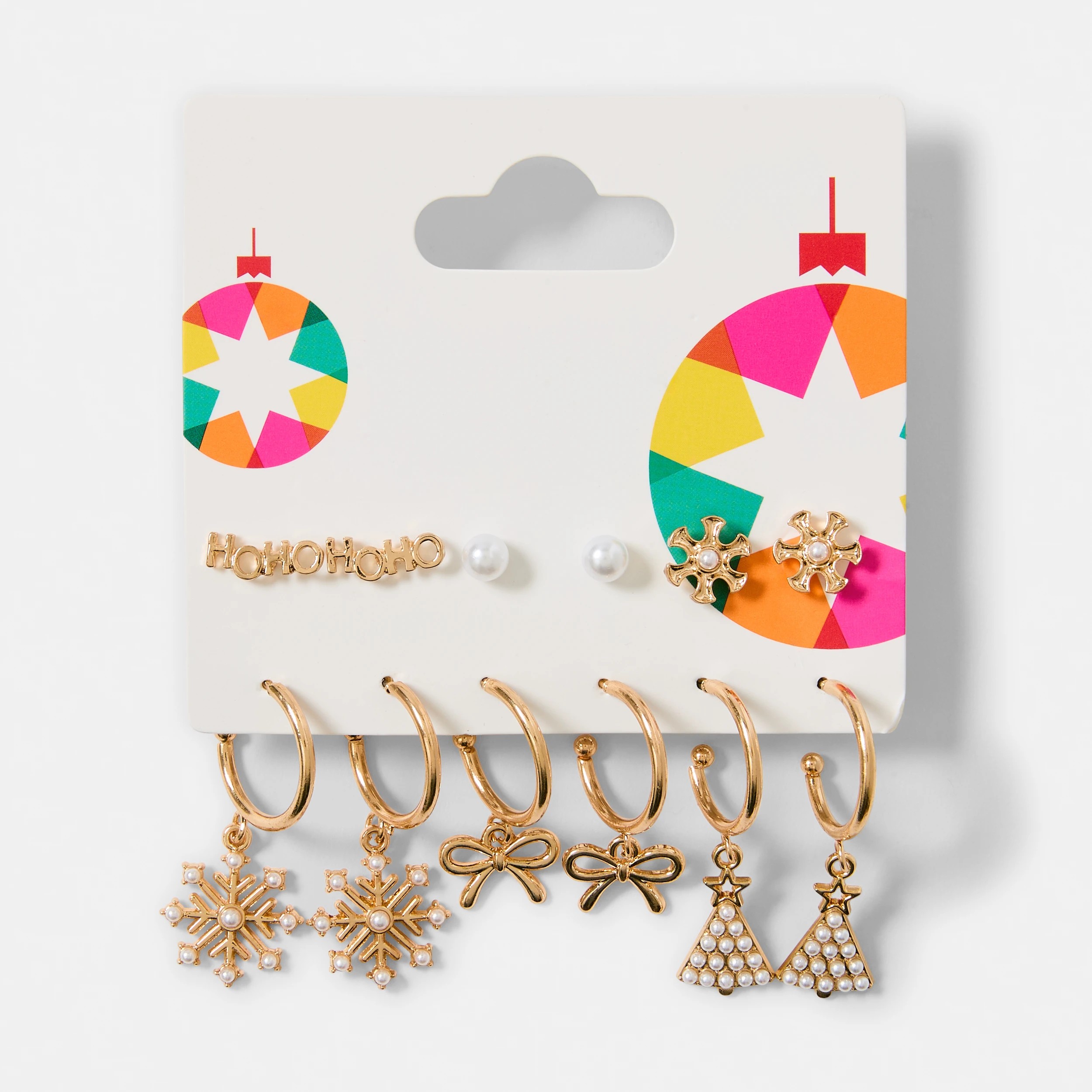 5 6 Pack Christmas Earrings - Gold Tone and White, 5 of 5