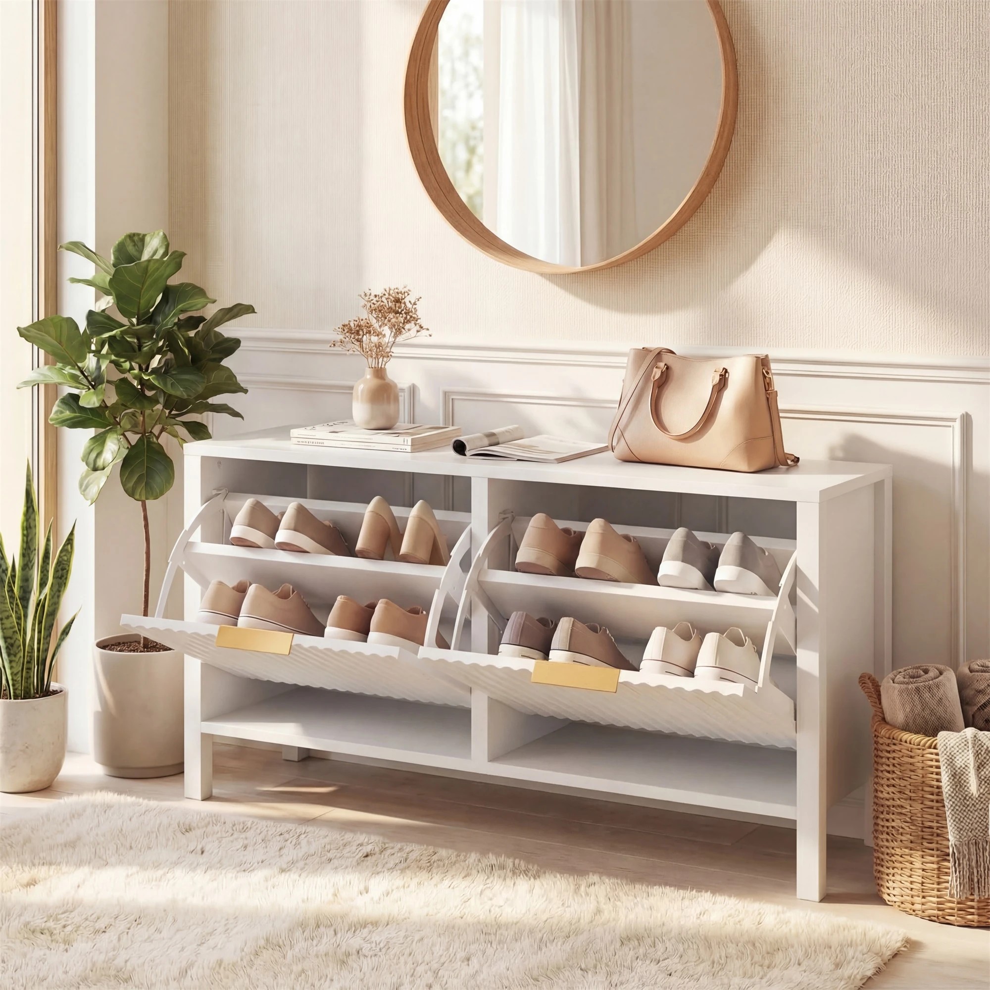 2 Costway Shoe Storage Bench Rack 2 Flip Drawer Adjustable Shelves Organizer Cabinet - White, 2 of 4