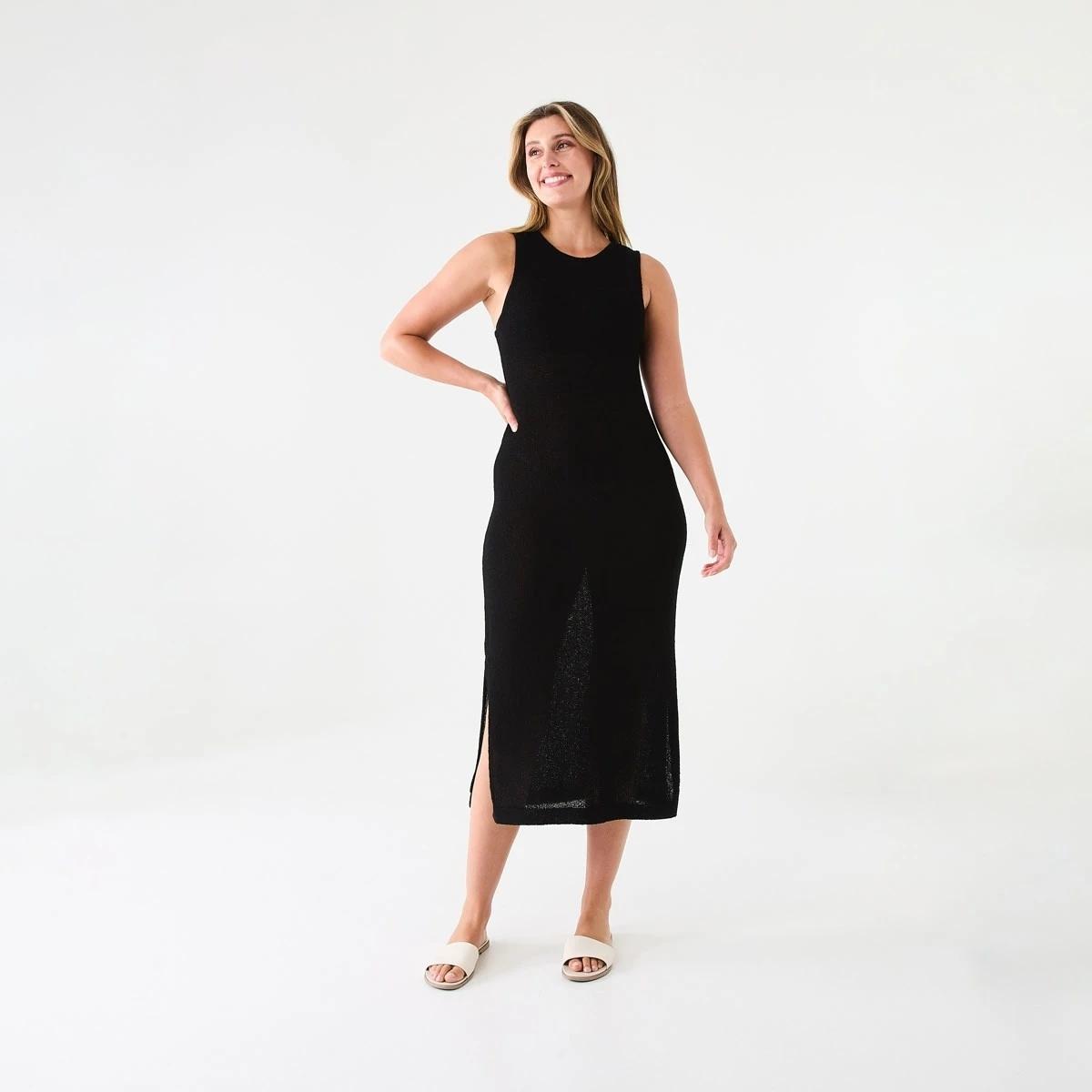1 Sleeveless Crew Knit Midi Dress Black, 1 of 6