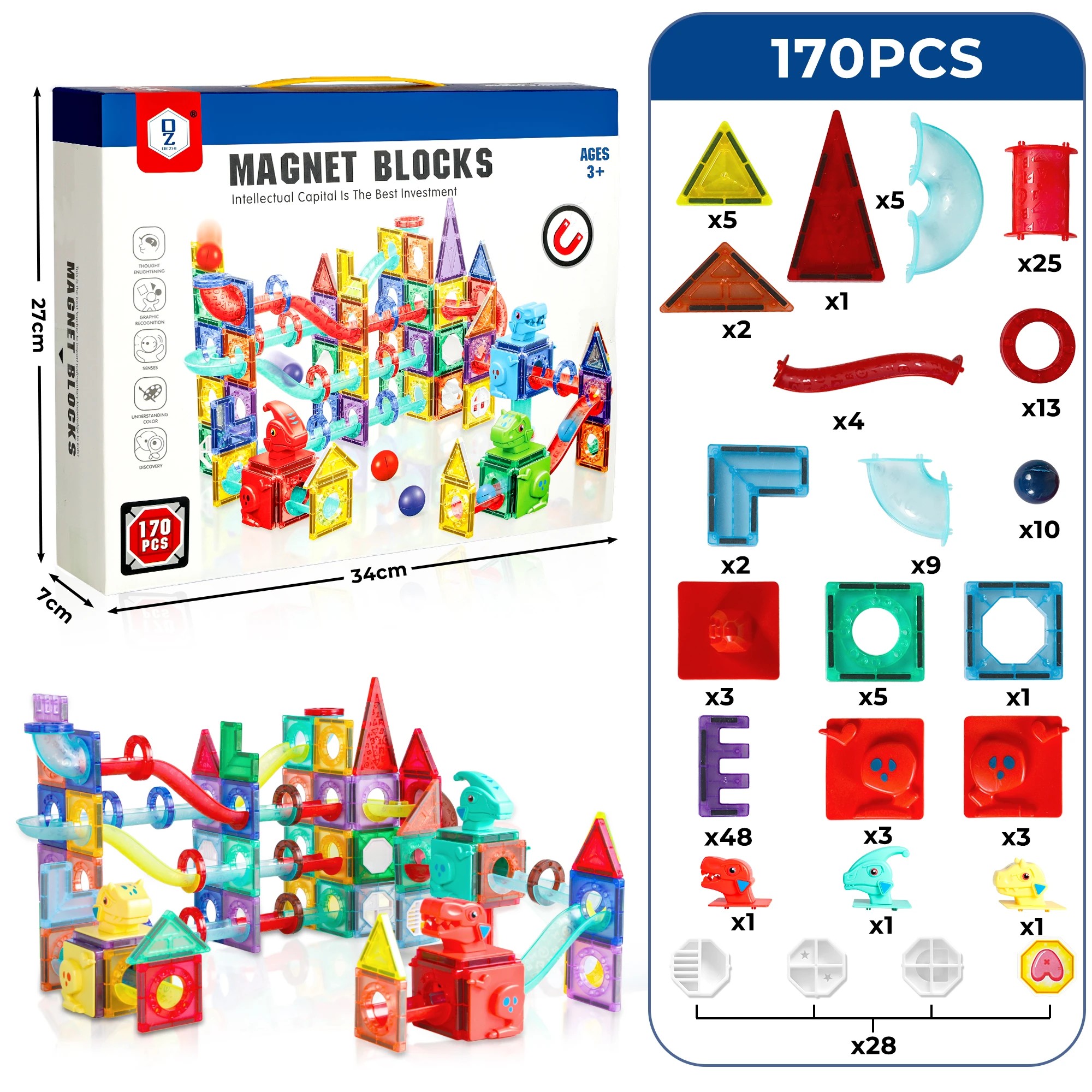 3 Traderight Kids 170pcs Magnetic Tiles Blocks, 3 of 7