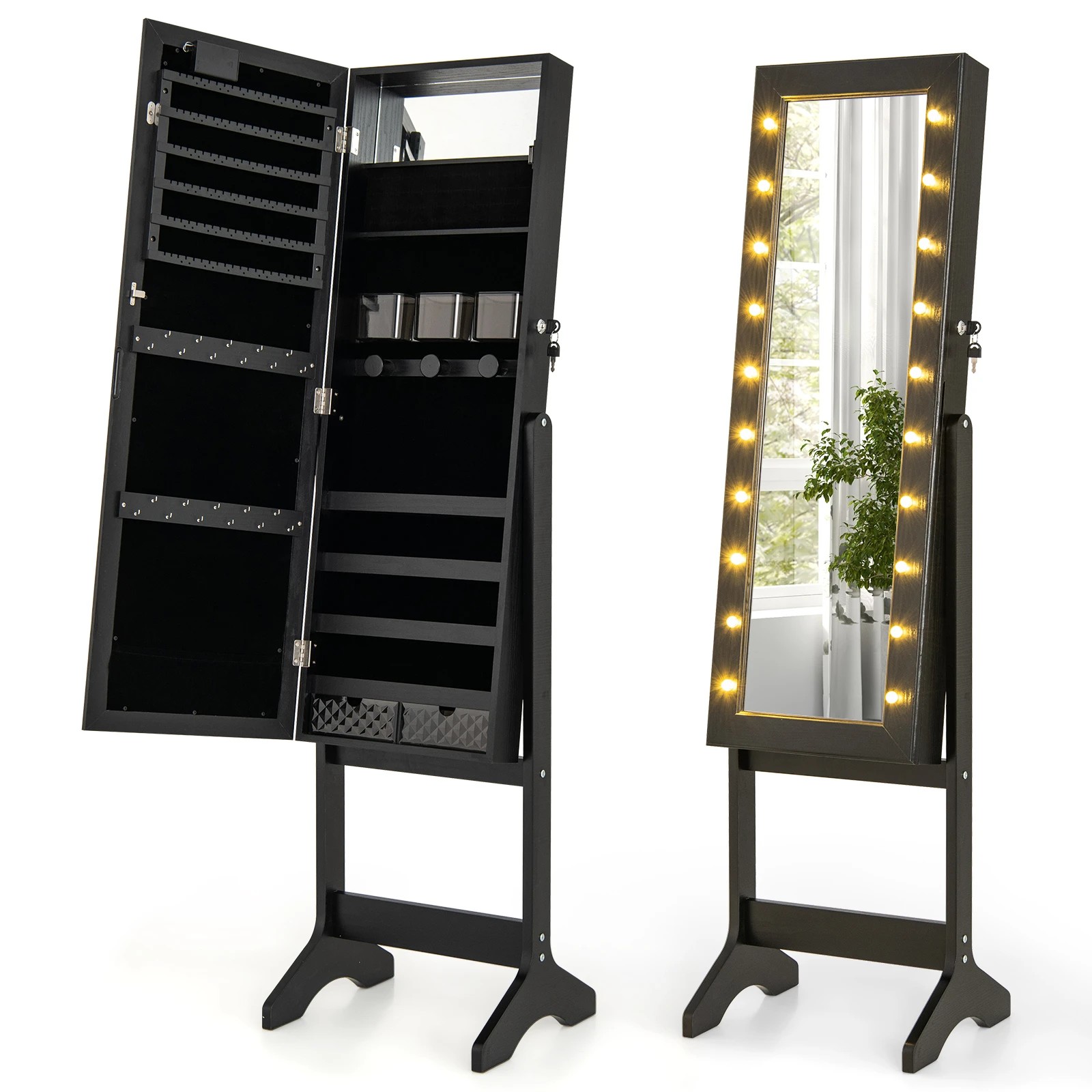 Costway LED Mirror Jewelry Cabinet 4 Tilt Angles Standing Jewelry