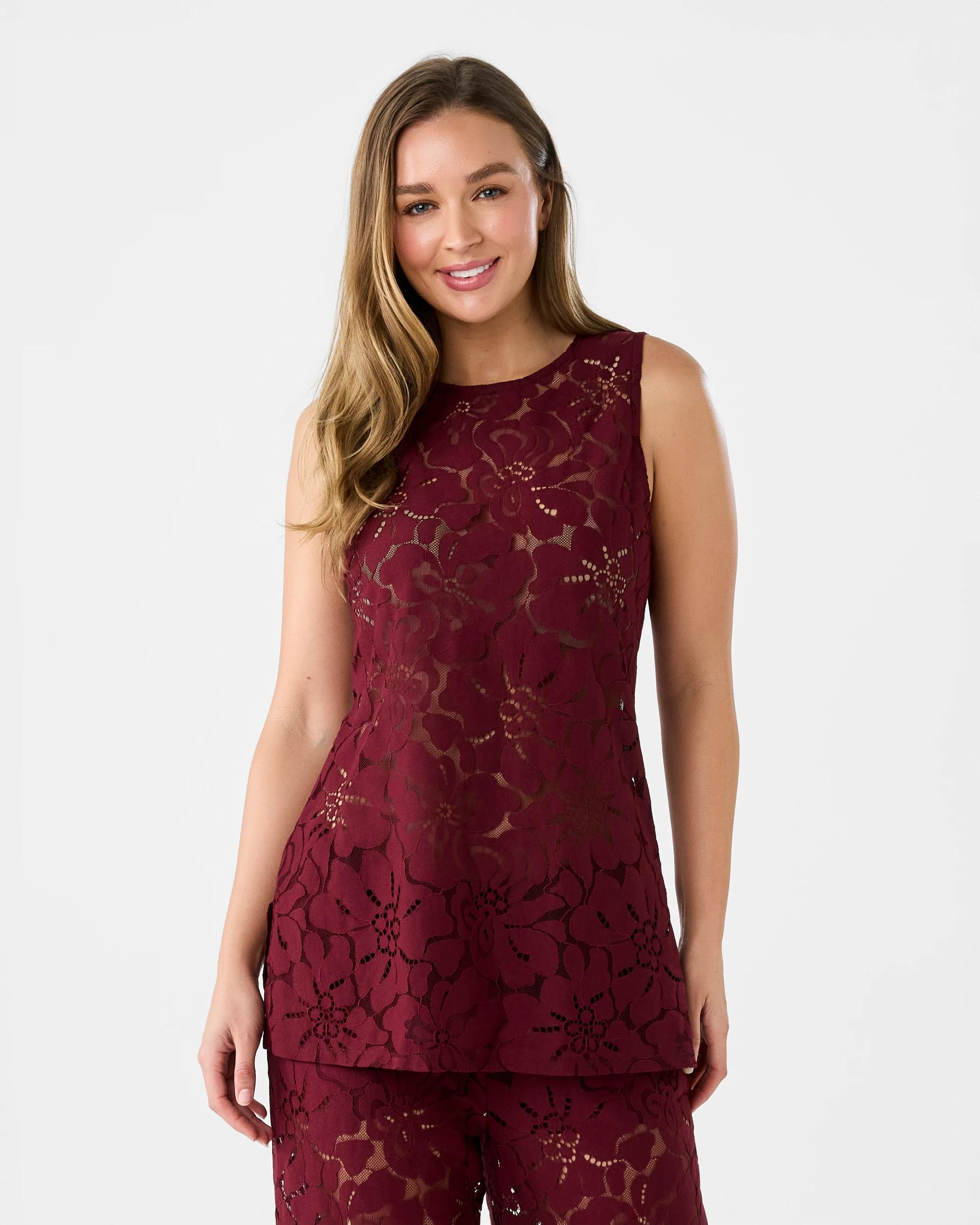 1 Sleeveless Lace Tunic Cran Juice, 1 of 6