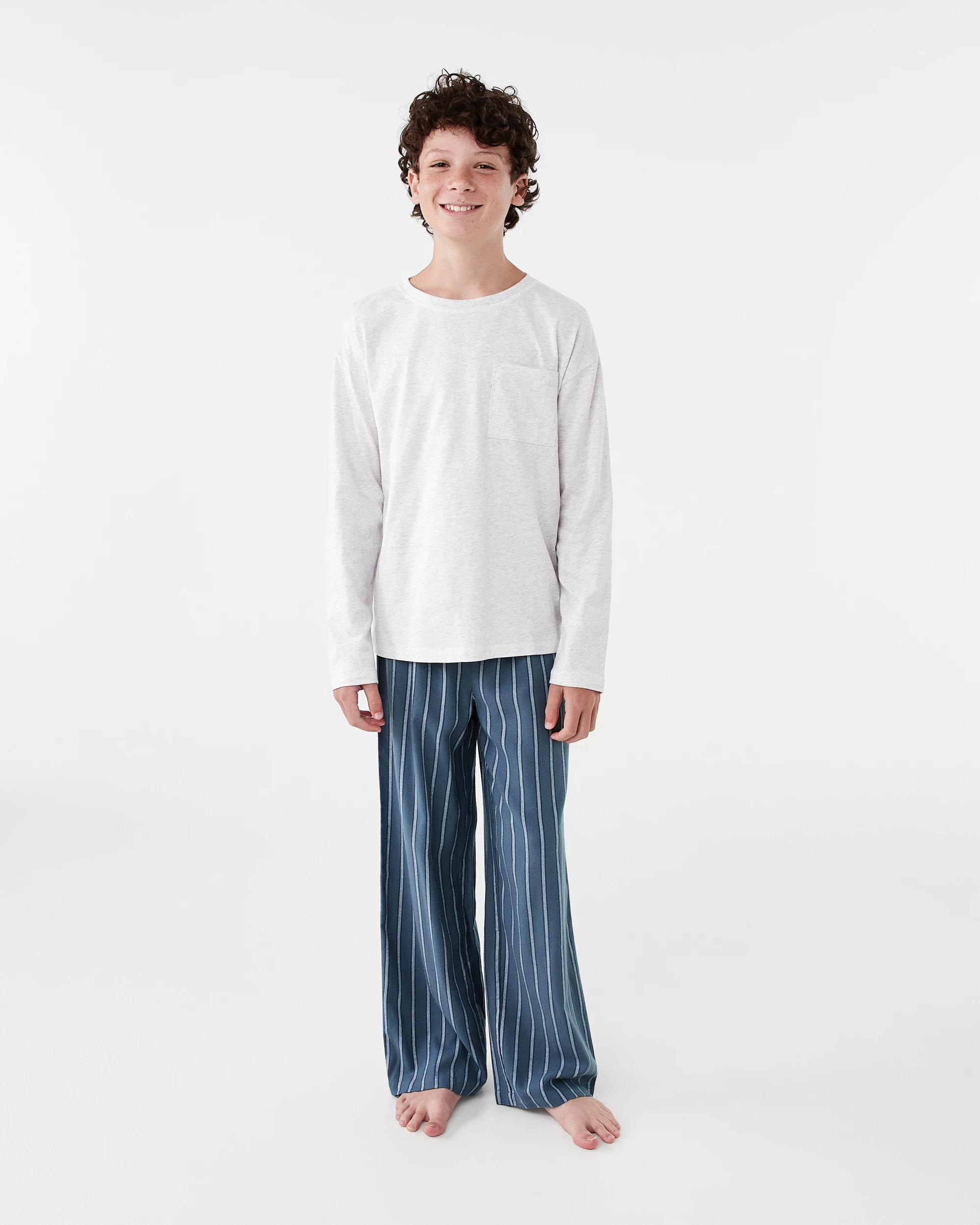 1 Knit Woven Pyjama Set Blu Stripe, 1 of 6