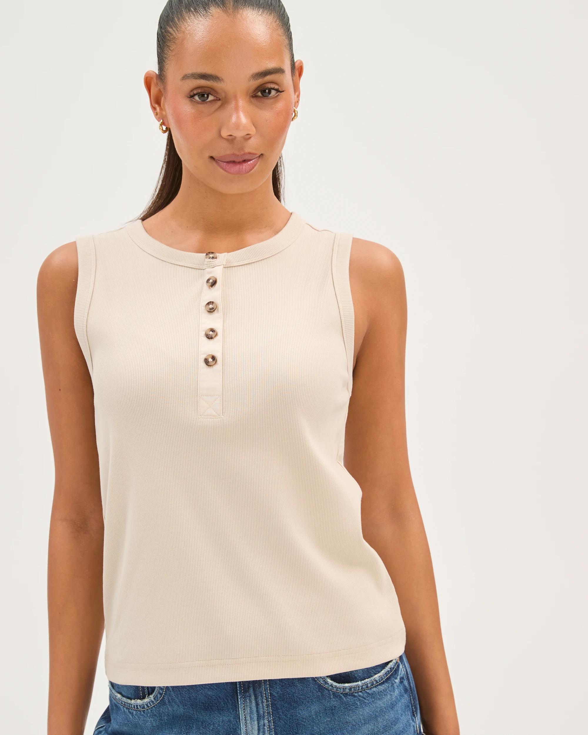 4 Target Woman Australian Cotton Henley Neck Rib Tank Top PUMICE, 4 of 7