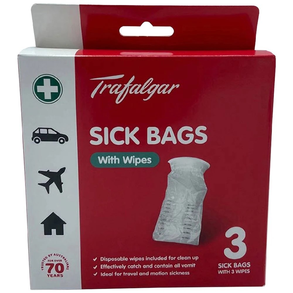 1 Trafalgar Sick Bags with Wipes 1500ml 3 Pack, 1 of 7