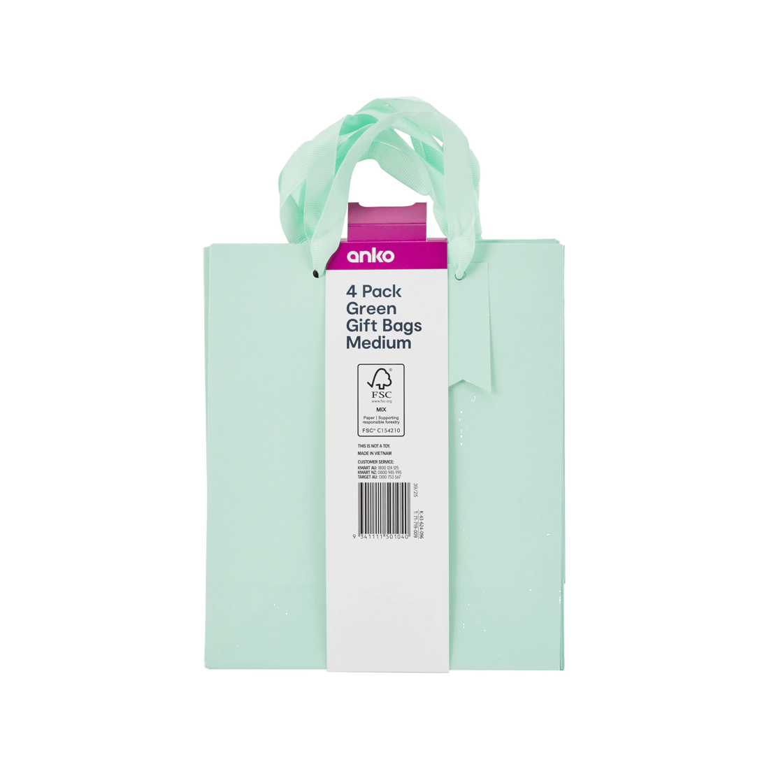 4 4 Pack Multi Green Gift Bags - Medium, 4 of 4