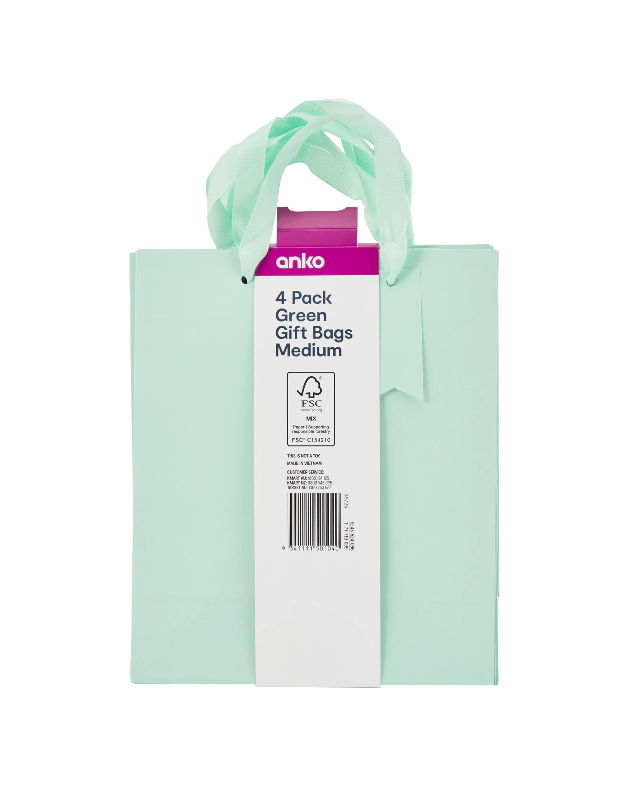 4 4 Pack Multi Green Gift Bags - Medium, 4 of 4