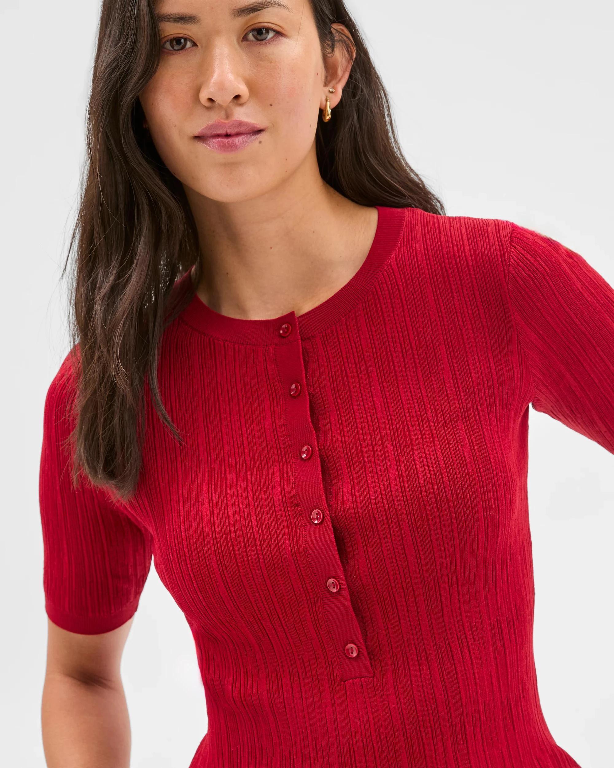 5 Textured Knit Henley Top - Preview CRIMSON, 5 of 6