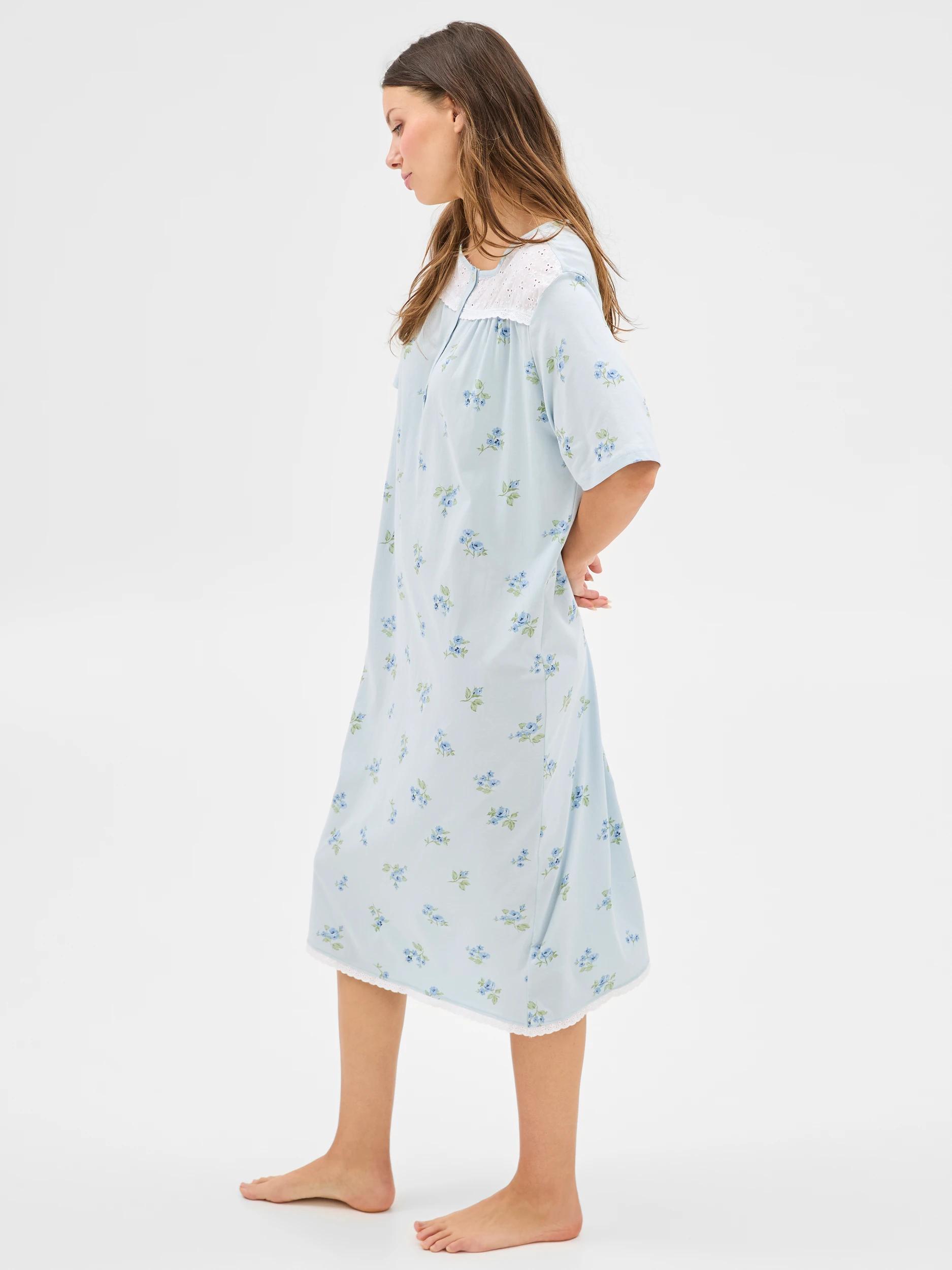 3 Target Australian Cotton Womens Short Sleeve Traditional Sleep Nightie BLUE DITSY FLORAL, 3 of 5