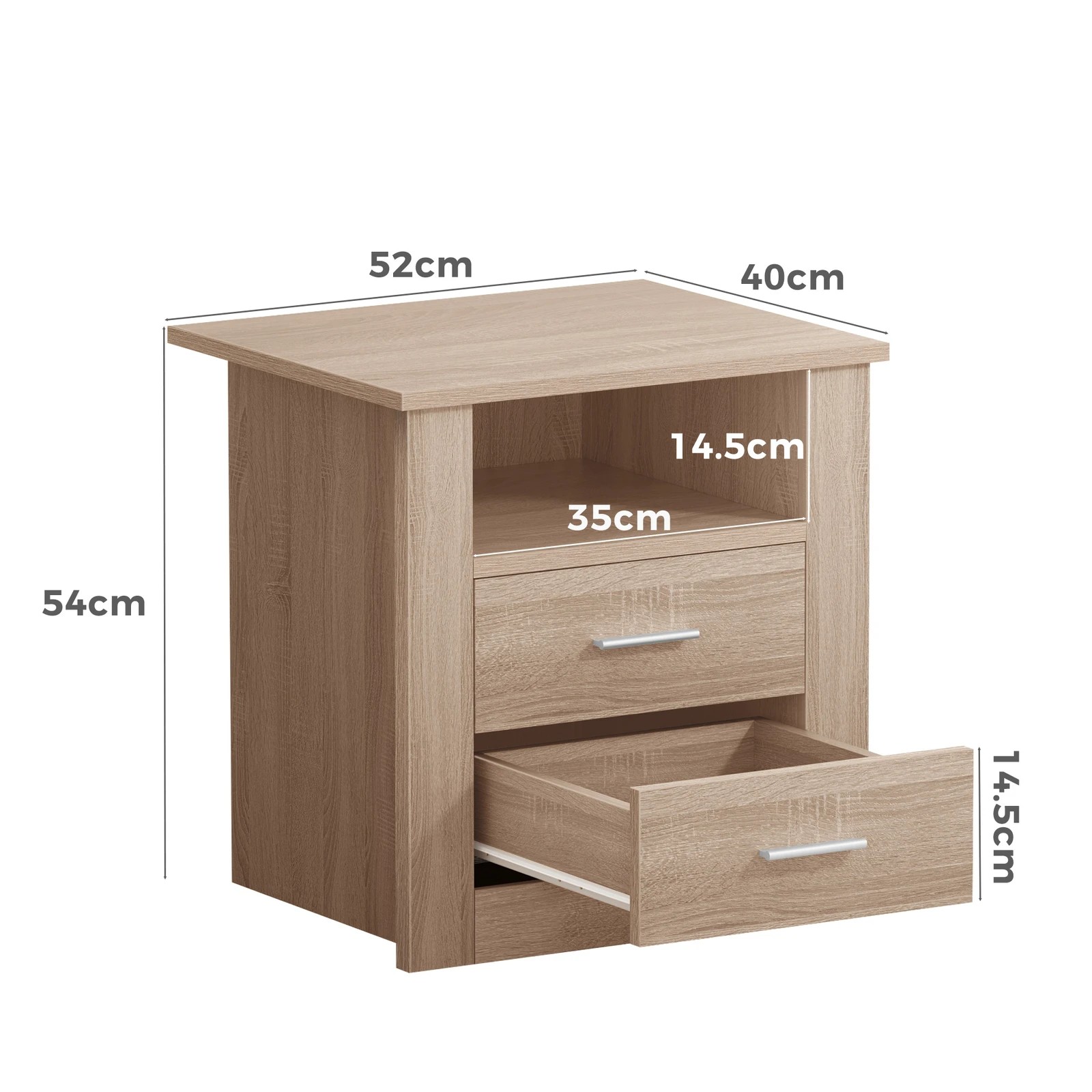 2 Alfordson Bedside Table Nightstand Storage Cabinet Side Table Classic - Oak, 2 of 10