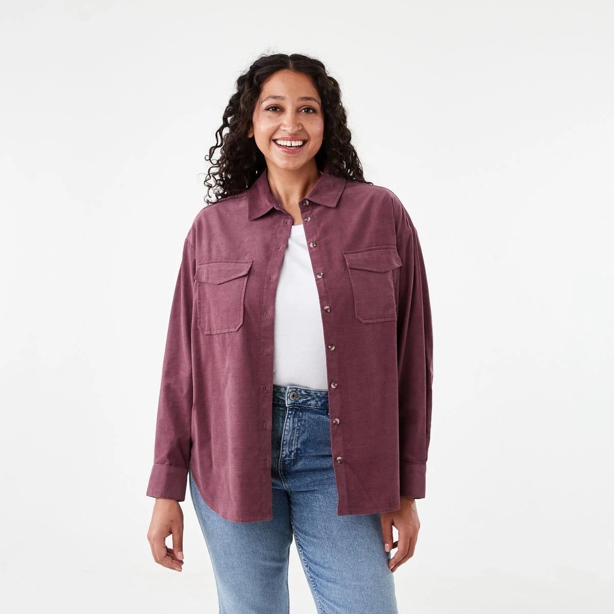 1 Long Sleeve Baby Corduroy Shirt Berry, 1 of 8