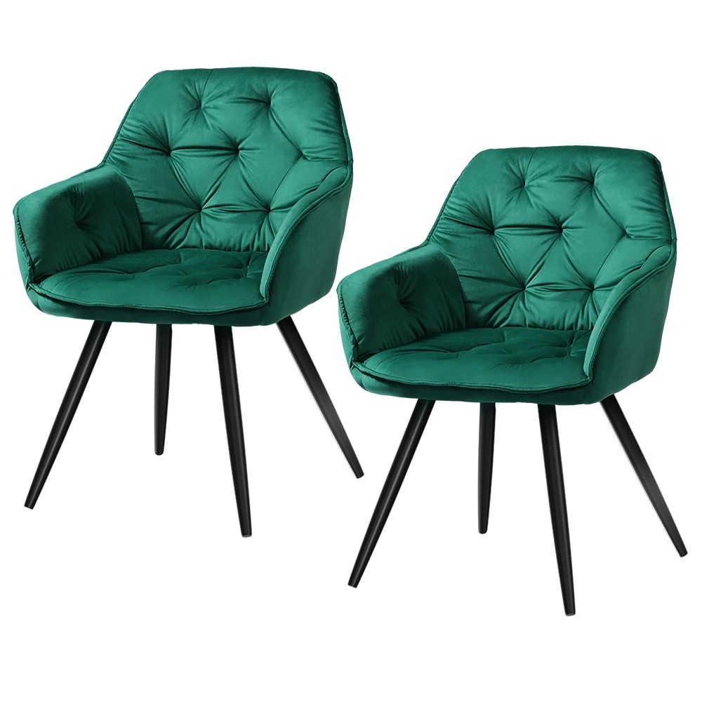 1 Artiss Dining Chairs Set of 2 Diamond Tufted Armchair - Green, 1 of 5
