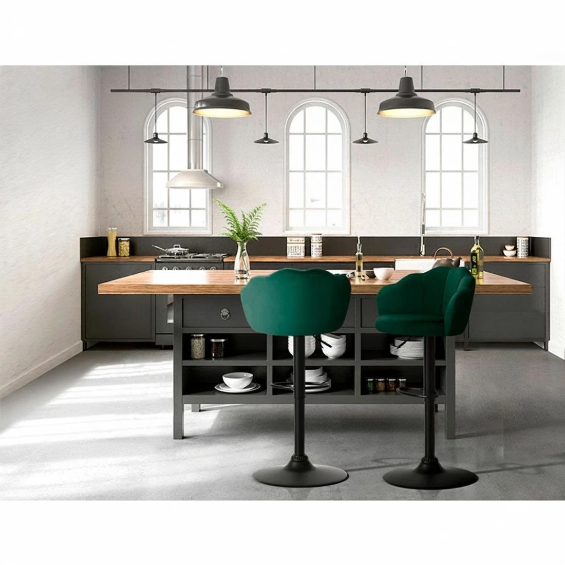 5 Artiss 2x Bar Stools Gas Lift Velvet Green - Green, 5 of 7