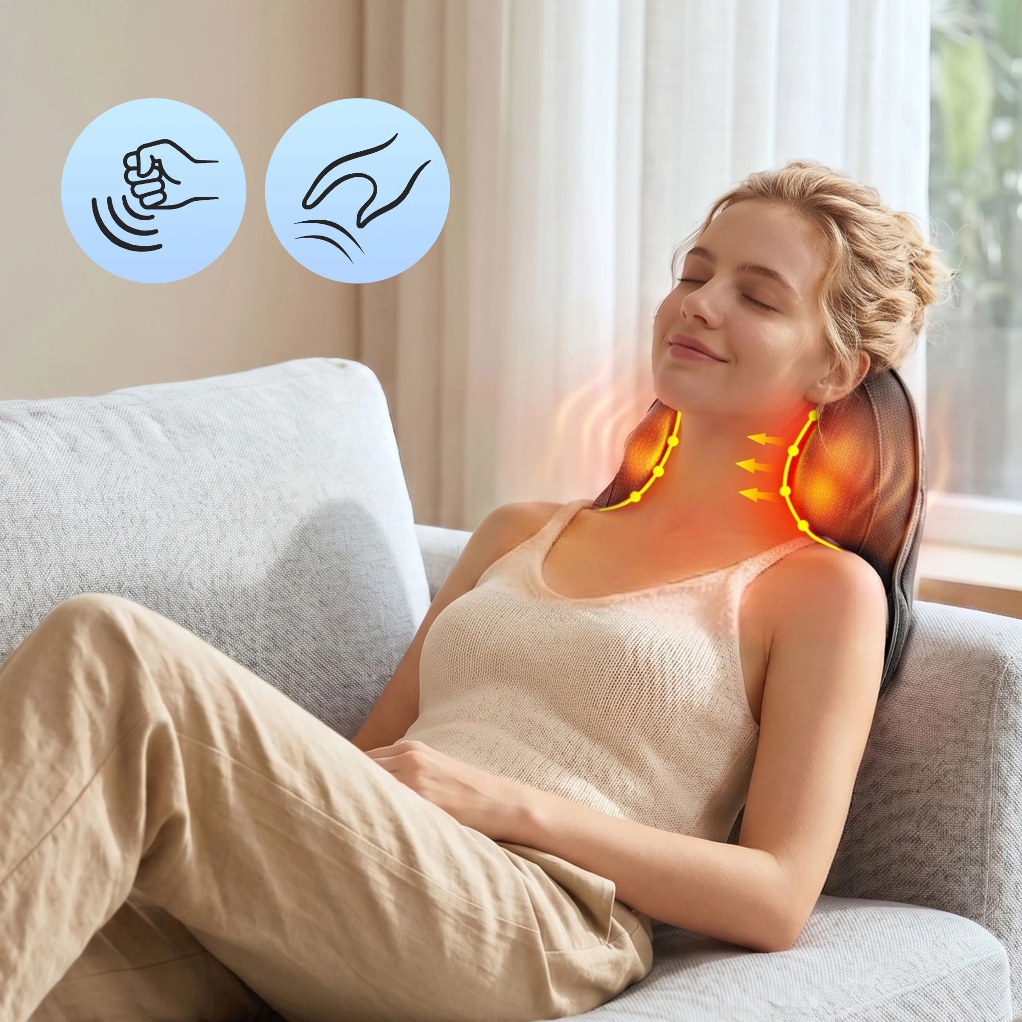 2 Livemor Back Massager with Heat, Cordless Neck & Shoulder Massage Pillow for Pain Relief - Black, 2 of 7