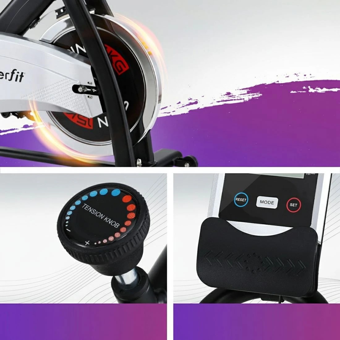 6 15kg Flywheel Spin Bike Everfit Exercise Bike Home Gym Fitness 120KG - Multi, 6 of 6
