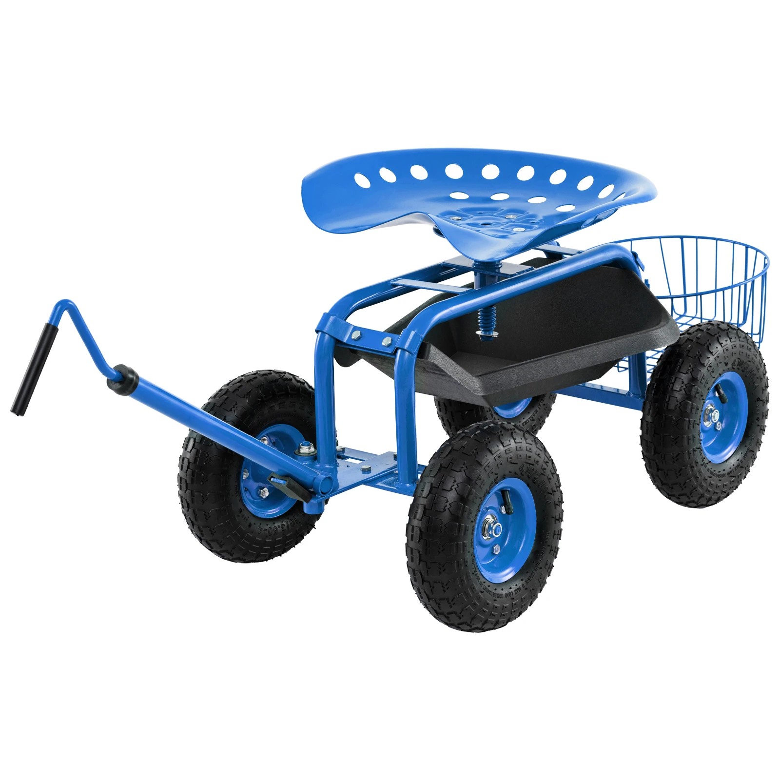 1 Costway Garden Cart Mobile Work Stool w/Tool Tray & Adjustable Seat Yard Rolling Seat - Blue, 1 of 3