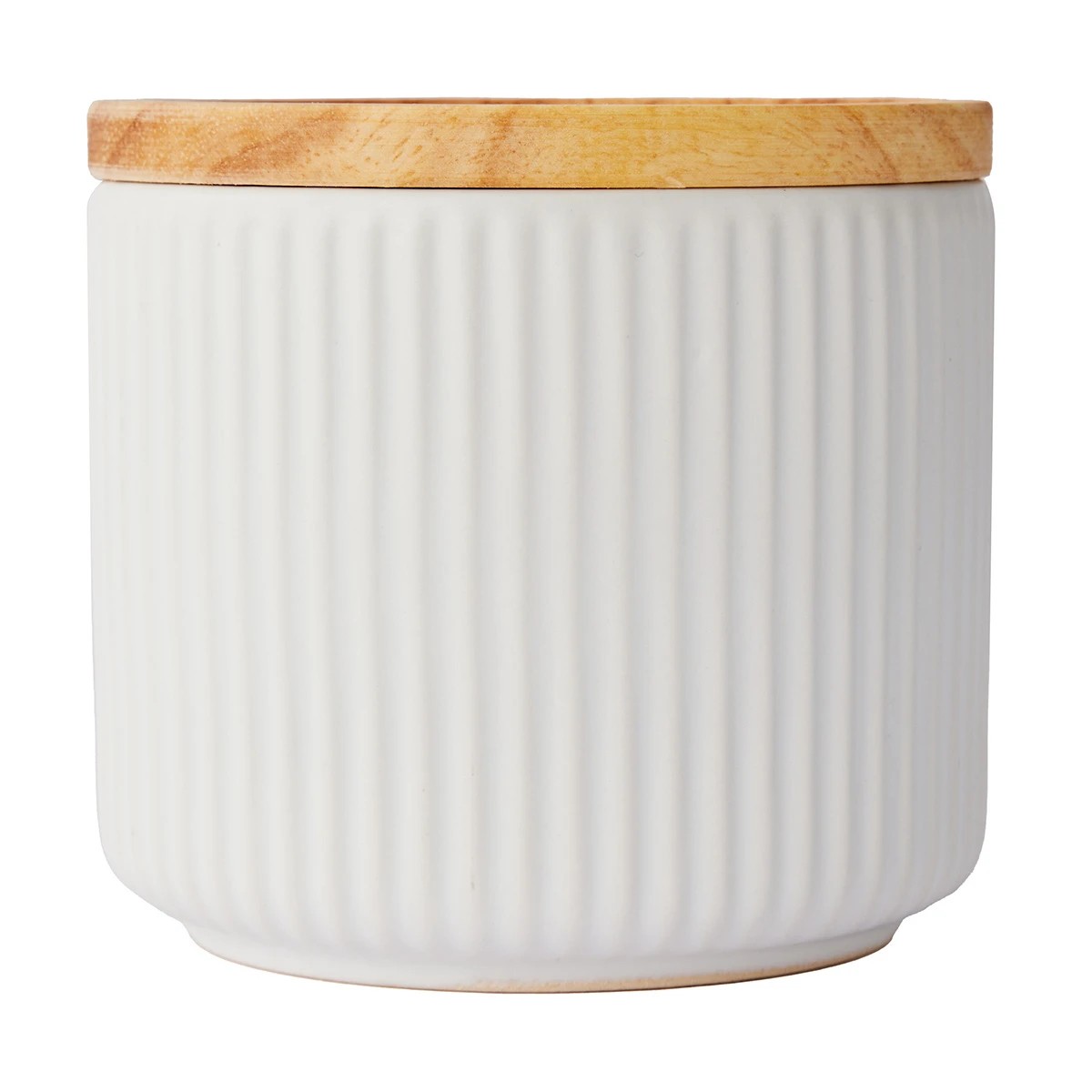 1 Small White Ribbed Canister, 1 of 8