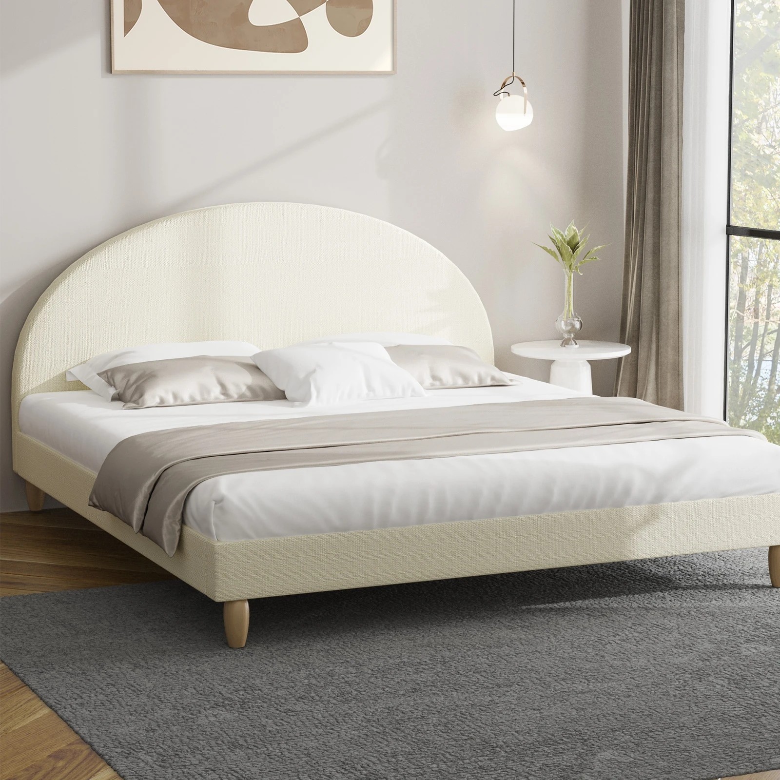 2 Oikiture King Bed Frame Arched Beds Platform
 - Beige, 2 of 10