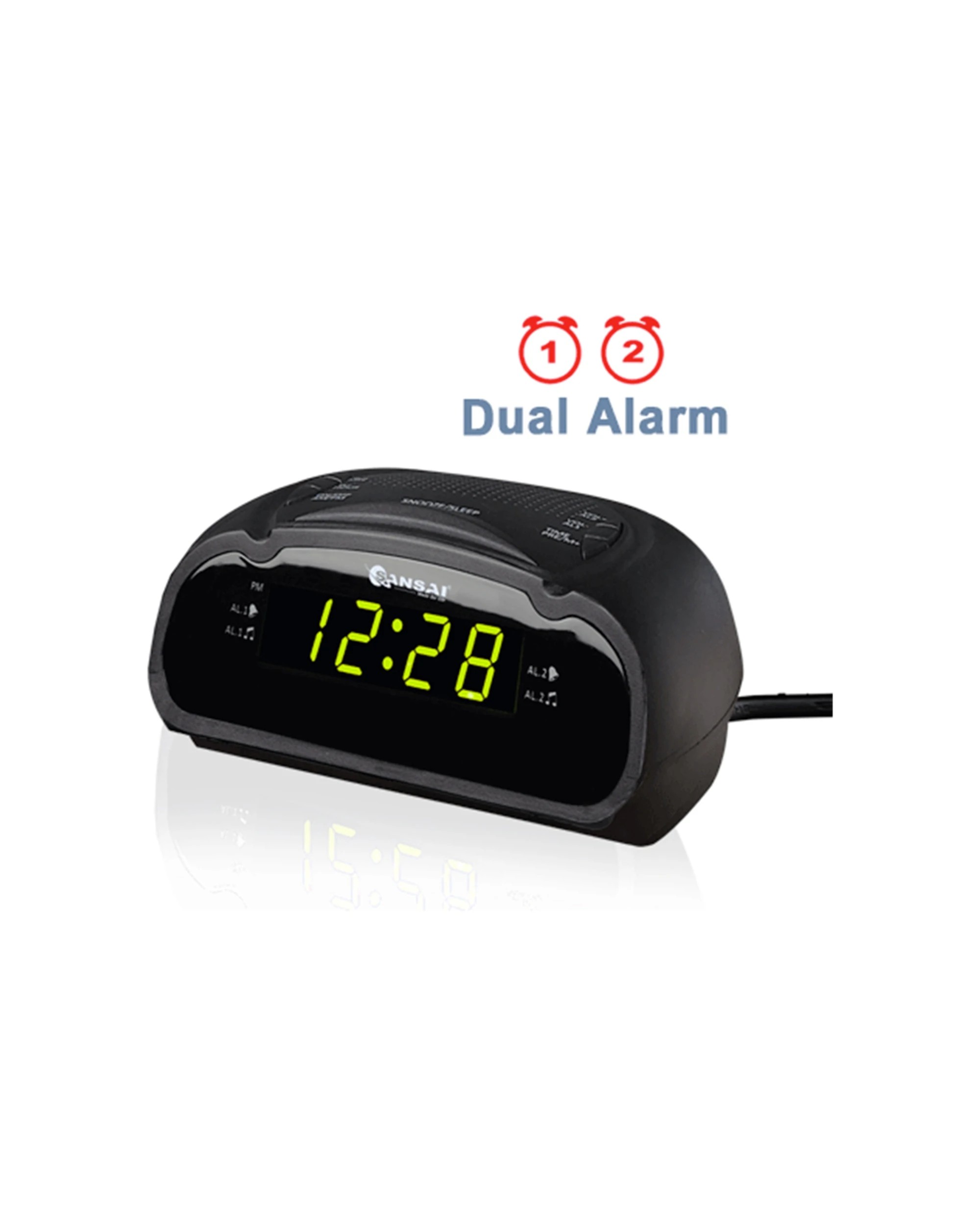 3 Sansai LED AM FM Dual Alarm Clock Radio Battery Back Up Snooze Function - Black, 3 of 3