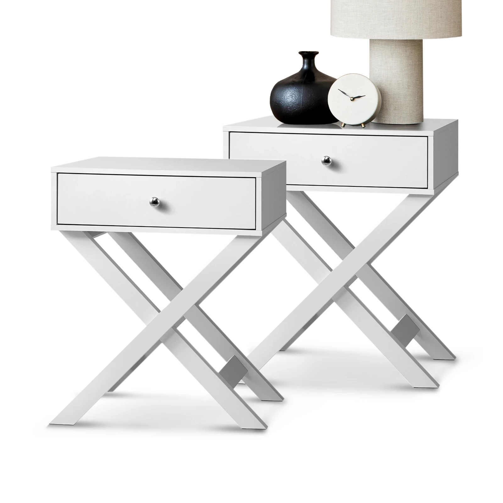 1 Oikiture 2PCS Bedside Table Drawer Side Table Storage Cabinet - White, 1 of 10