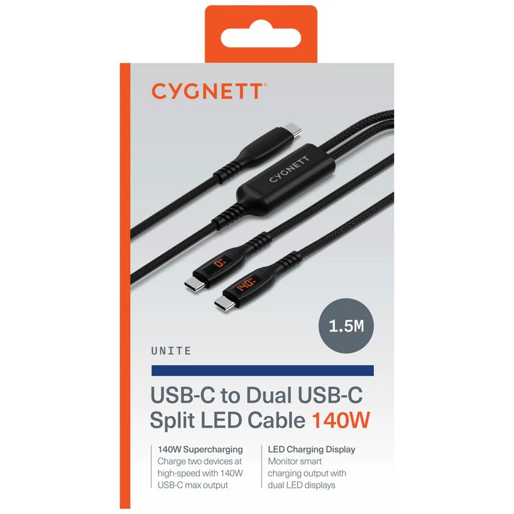 7 Cygnett USB-C 140W Y-Cable 2.0 with LED Display 1.5m Black​, 7 of 7