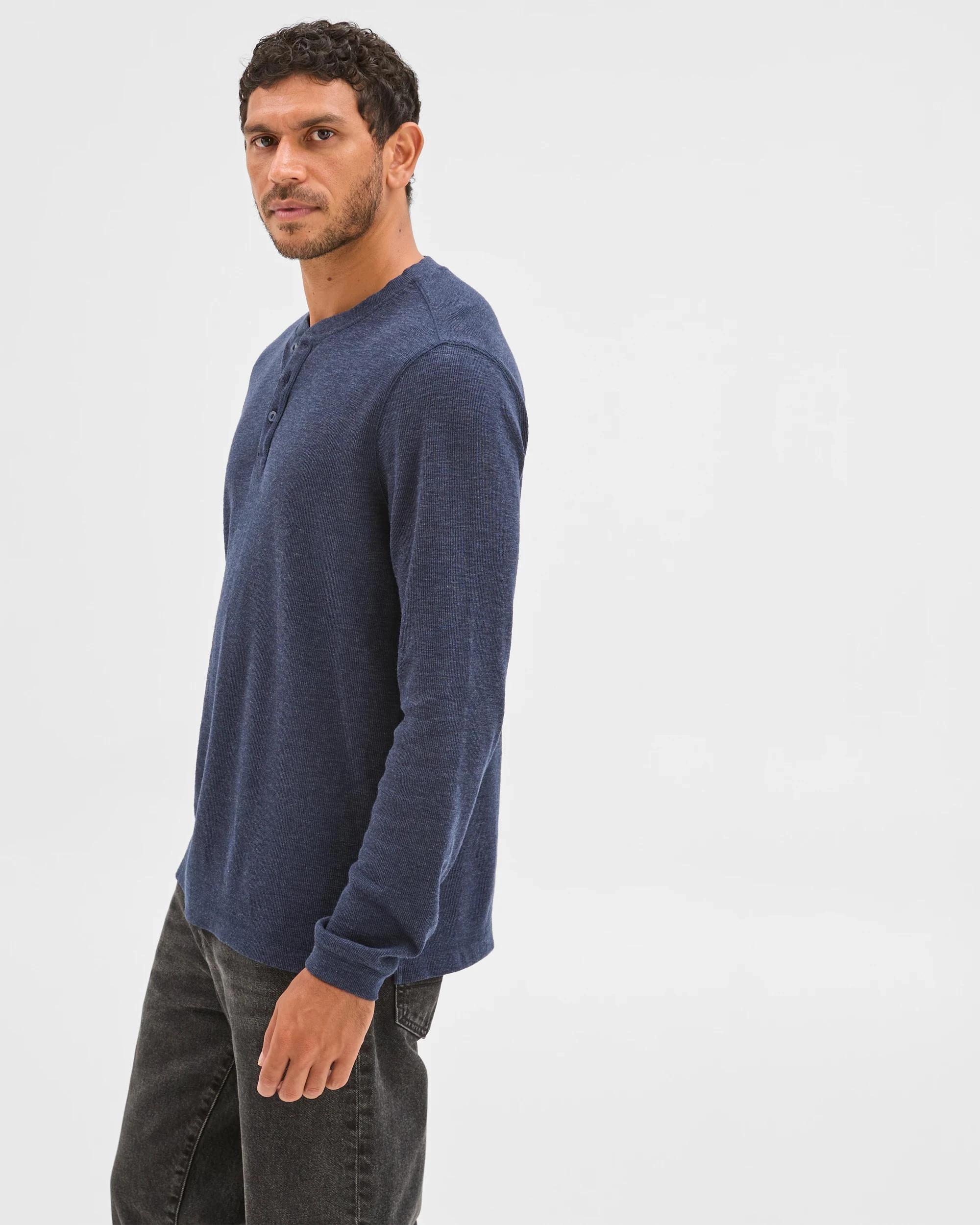 5 Target Australian Cotton Waffle Henley T-Shirt NAVY MARLE, 5 of 6