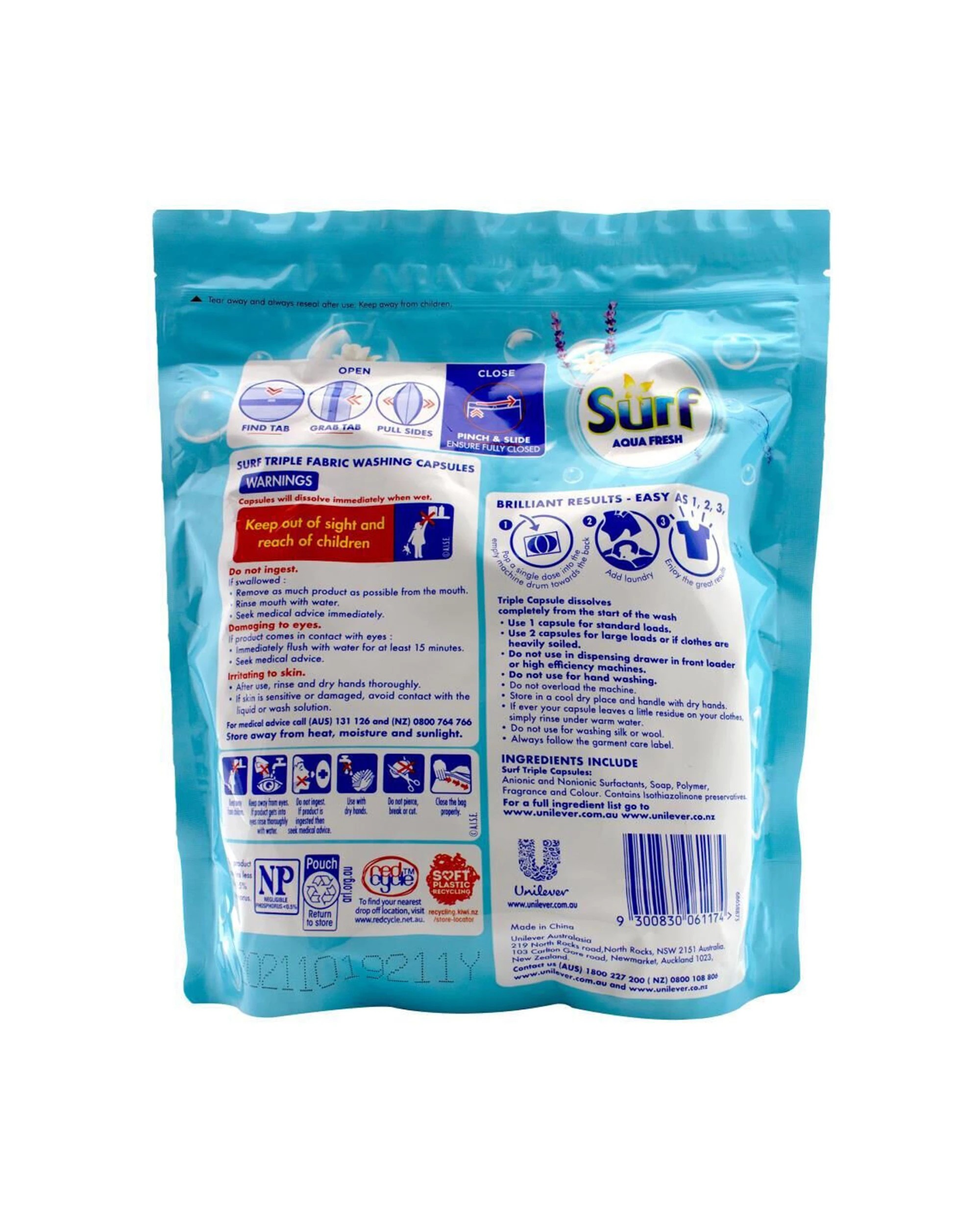 3 Surf 6x 30pc Laundry Capsules Aqua Fresh Front and Top Loader 390g Pack - Blue, 3 of 3