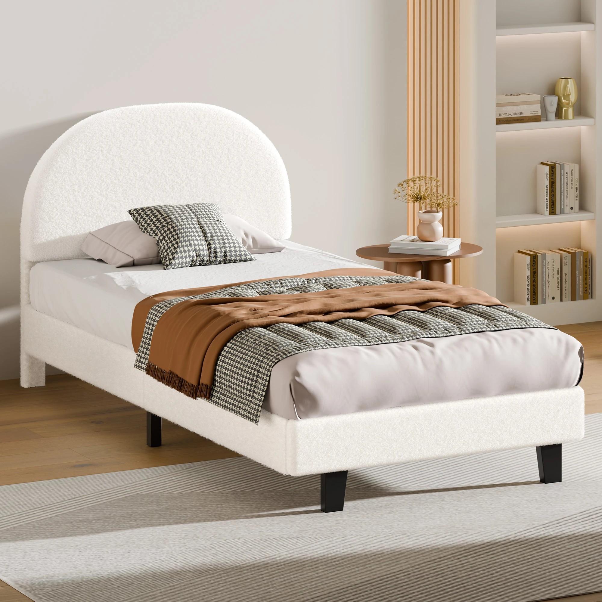 5 Alfordson Bed Frame Single Size Boucle Mattress Base Platform - White, 5 of 9