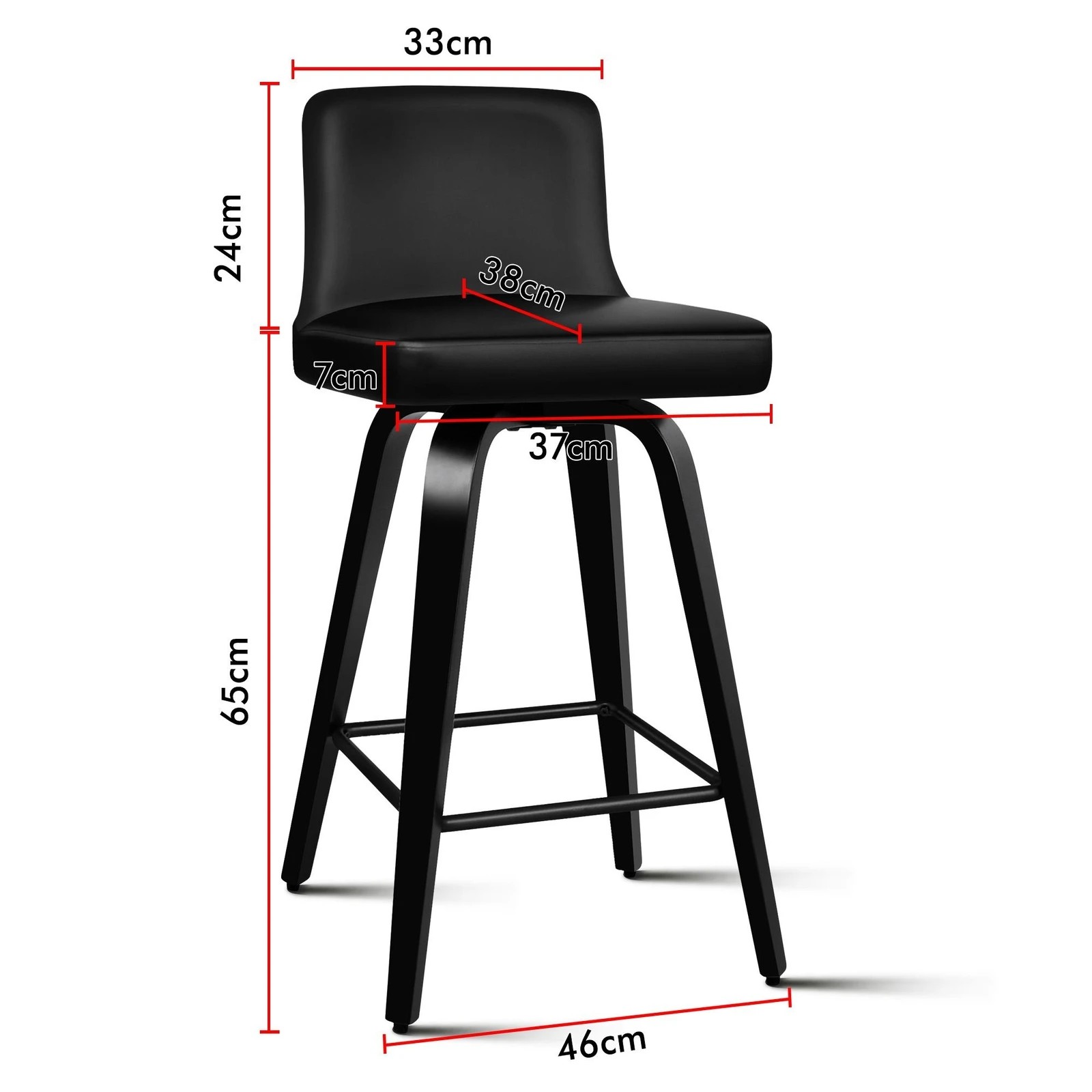 10 Alfordson 2x Swivel Bar Stools Bailey Kitchen Wooden Dining Chair ALL - Black, 10 of 10