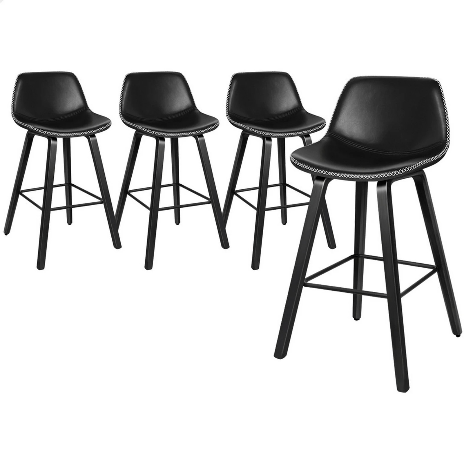 1 Alfordson 4x Wooden Bar Stools Noah Kitchen Dining Chair Vintage Retro - Black, 1 of 10