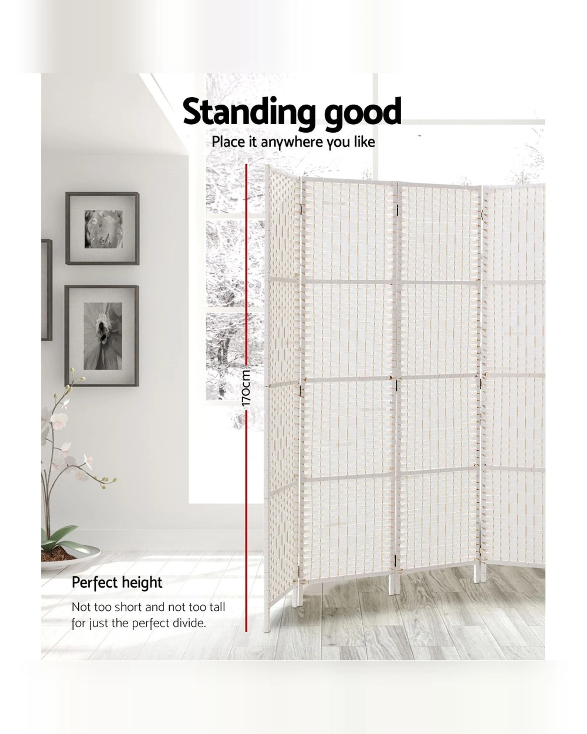 3 Artiss 4 Panel Room Divider Screen 163x170cm
 - White, 3 of 3