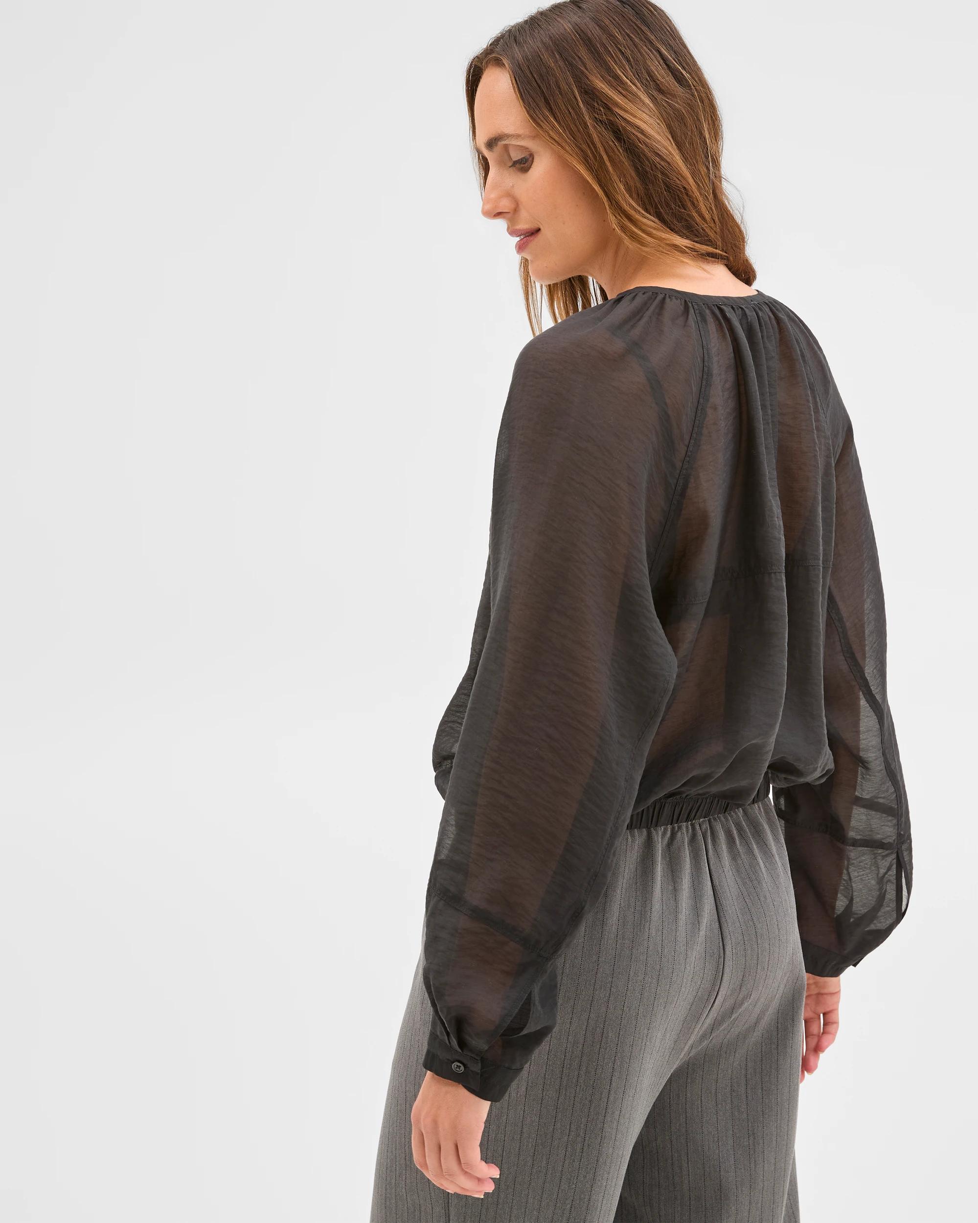 4 Preview Long Raglan Sleeve Gathered Blouse BLACK, 4 of 6