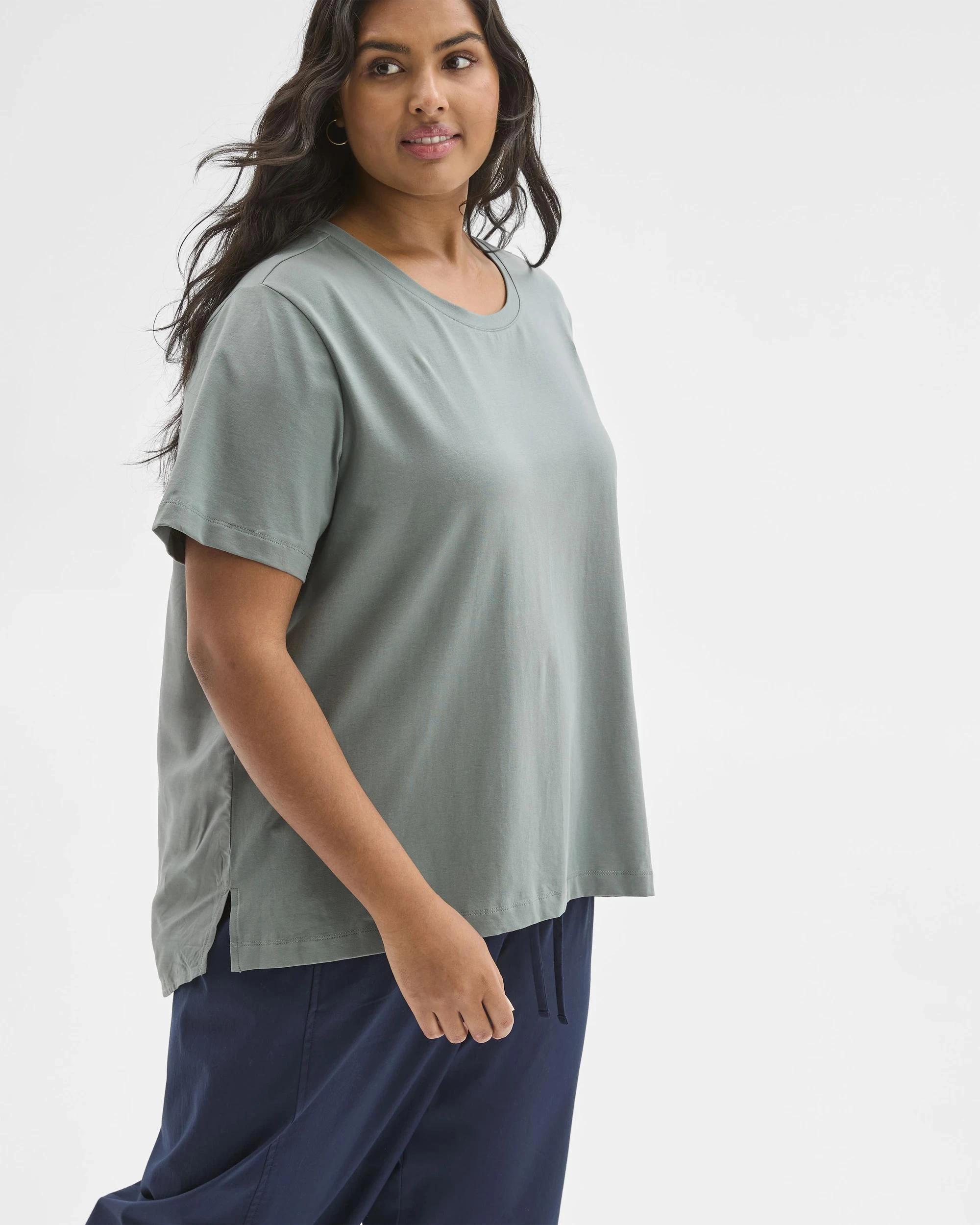 4 Target Curve Plus Size Australian Cotton Blend Knit/Woven Top DUSTY KHAKI, 4 of 5