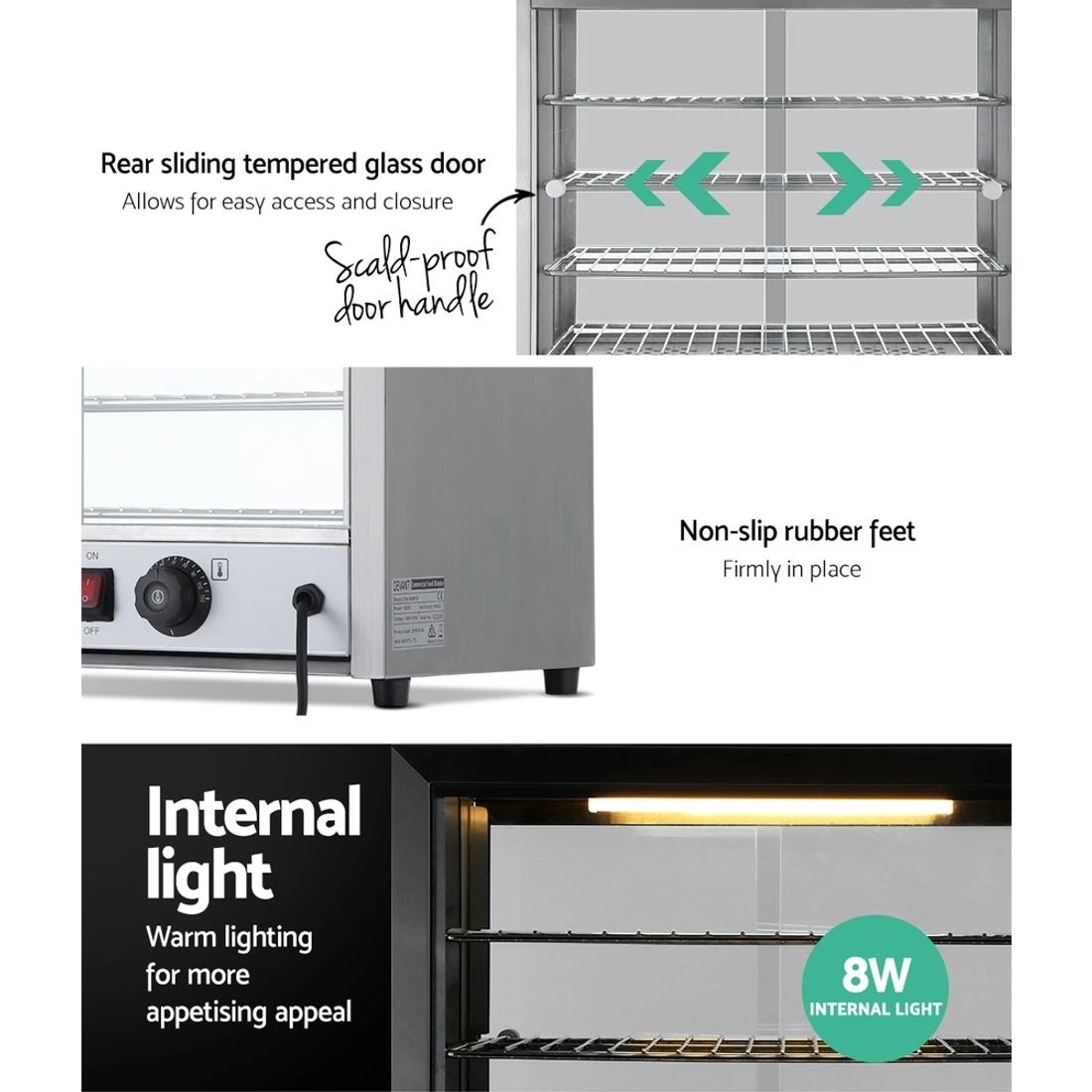 8 Devanti Commercial Food Warmer Hot Display Showcase Cabinet 54cm - Silver, 8 of 8