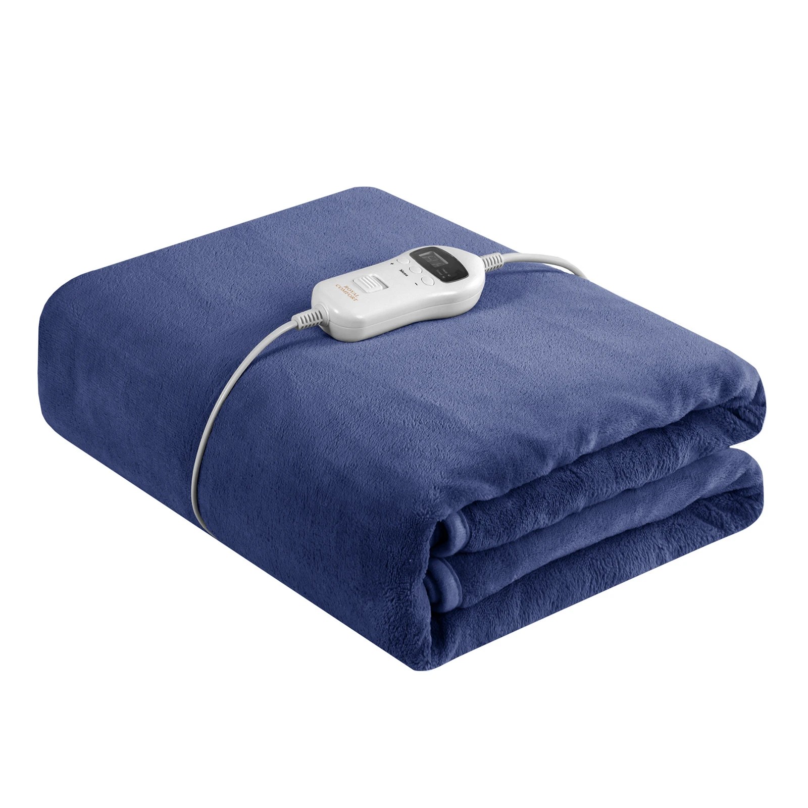 1 Royal Comfort Thermolux Heated Electric Fleece Throw Plush Adjustable Warmth - Blue, 1 of 4