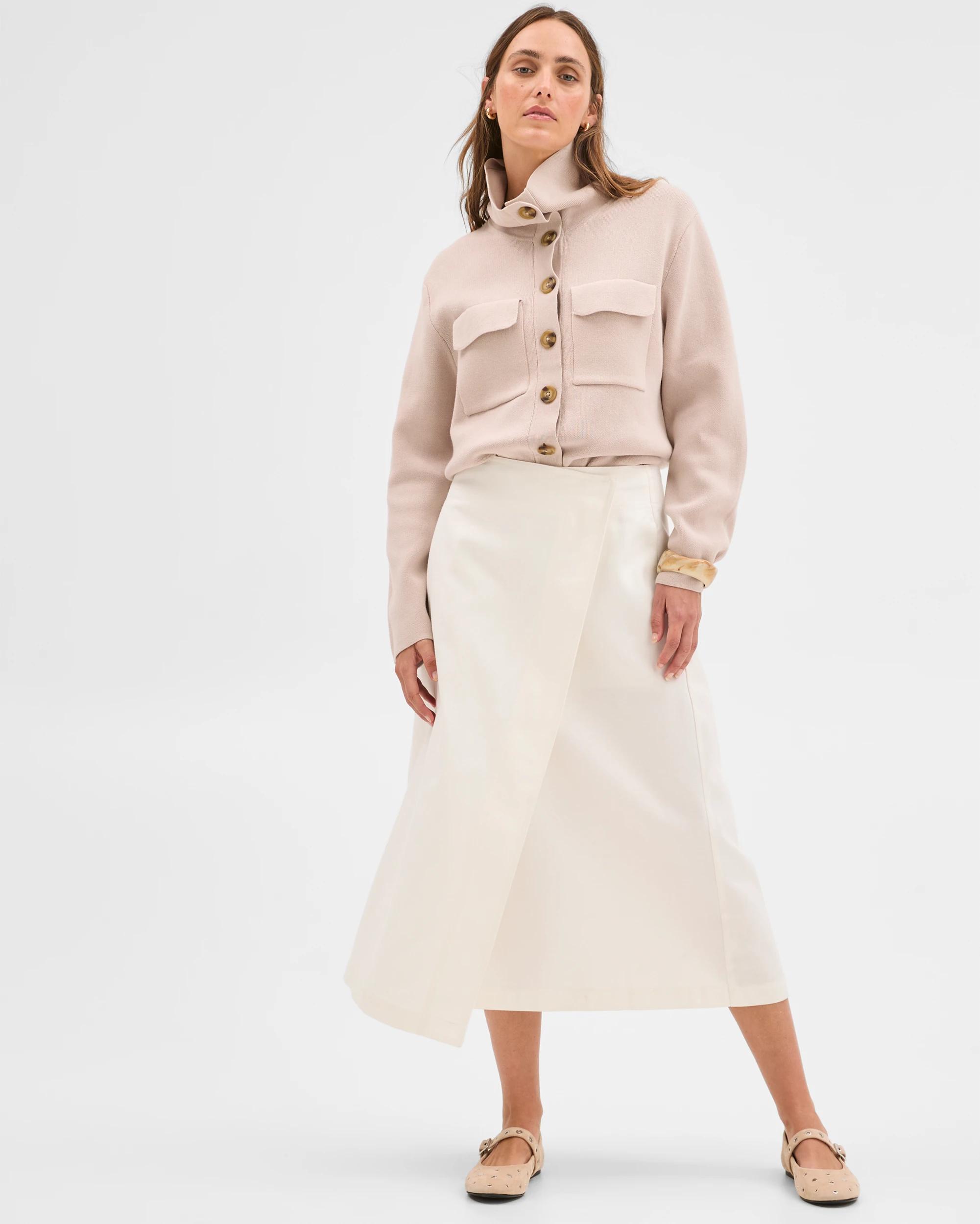 1 Target Woman Australian Cotton Funnel Neck Cocoon Knit Jacket PEBBLE, 1 of 7