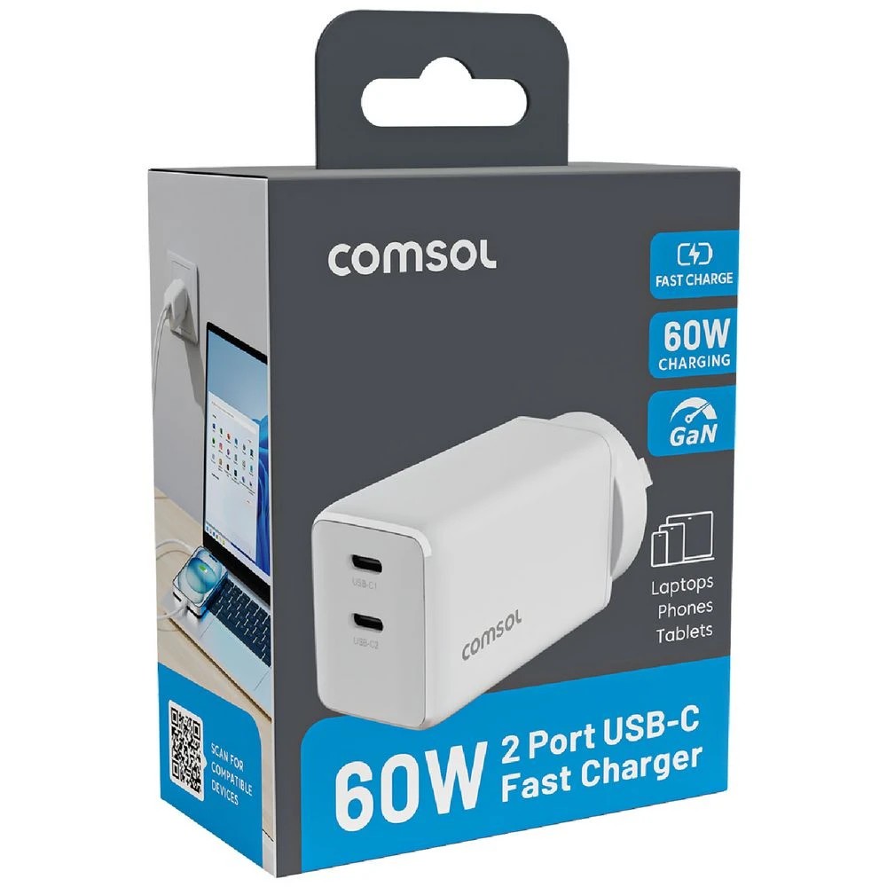 3 Comsol 60W Dual USB-C Wall Charger White, 3 of 5