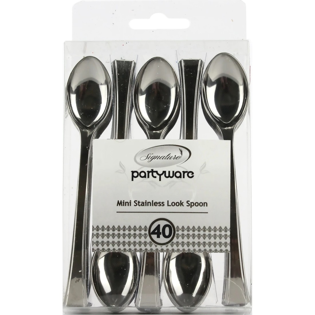 1 Partyware Stainless Steel Look Plastic Mini Cocktail Spoons (Pack of 40), 1 of 1