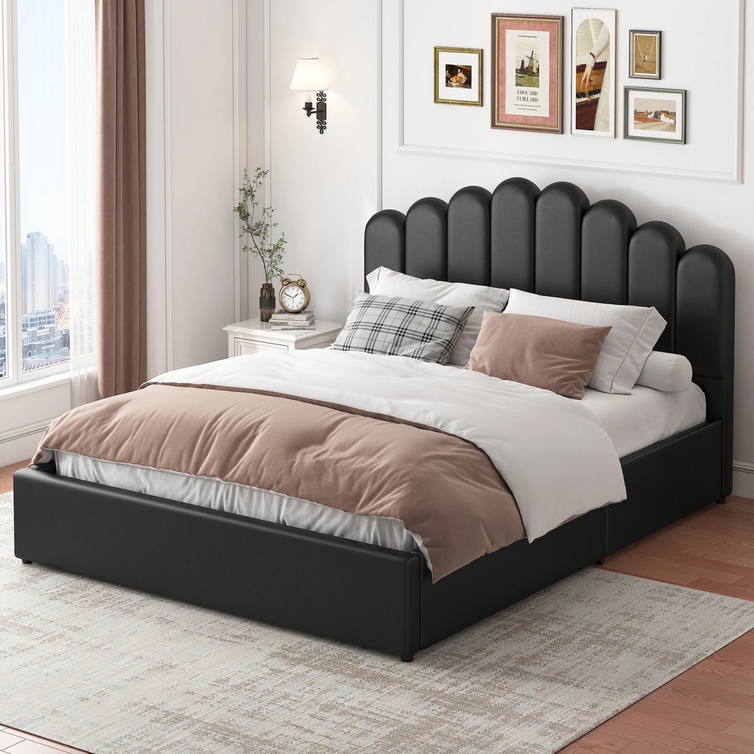 6 Alfordson Bed Frame Double Size Gas Lift Storage Base Wooden Milton - Black, 6 of 10