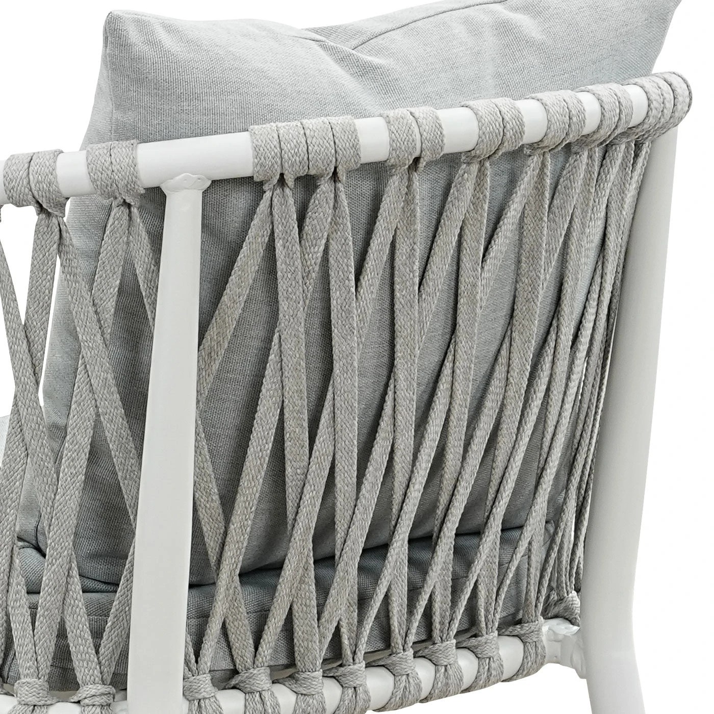 7 Moda Living Mornington White Aluminium Outdoor Dining Chairs with Arms - Light Grey Cushion (Set of 4) - White, 7 of 9