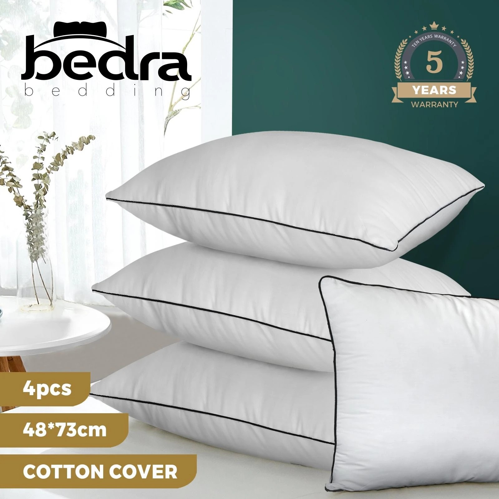 3 Bedra Bedding 4X Microfibre Pillow Cotton - White, 3 of 10