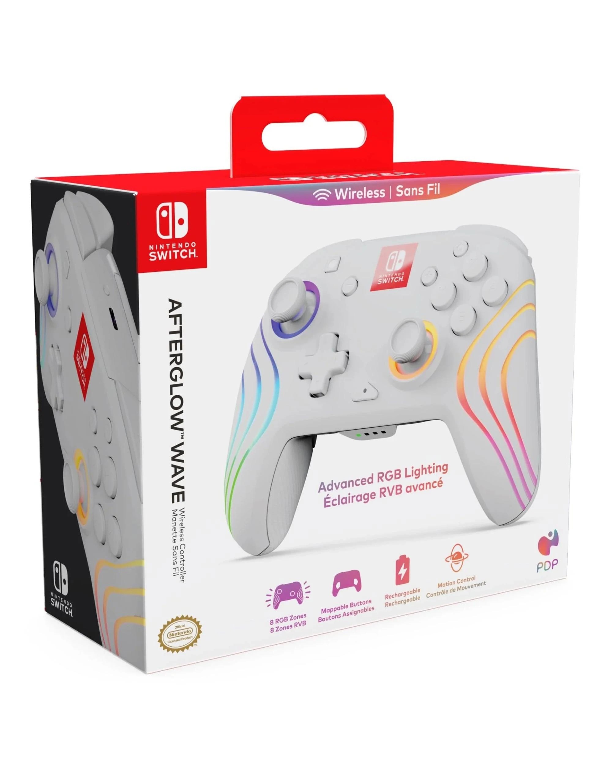 1 PDP Afterglow Wave Wireless RGB Controller for Nintendo Switch 2 - White, 1 of 7
