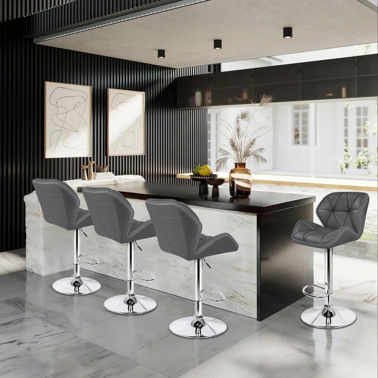 9 Alfordson 2x Kitchen Bar Stools Swivel Bar Stool Leather Chairs Willa - Grey, 9 of 10
