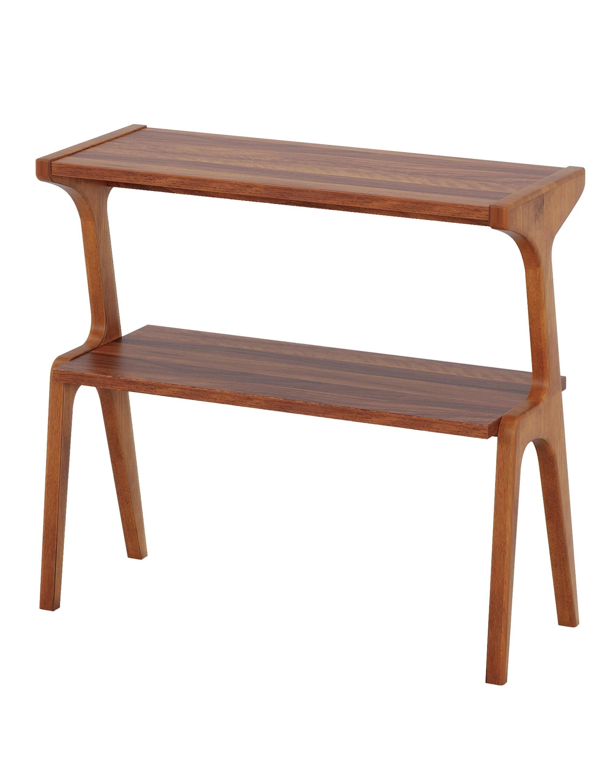 1 OAKORY 67cm Solid Wood Narrow Side Table with 2 Tier Storage Shelf in Rustic Brown, 1 of 5
