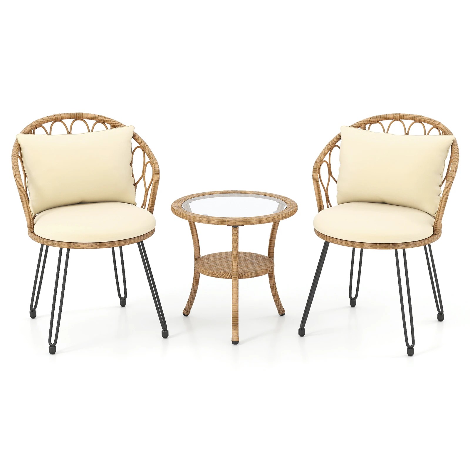 1 Costway 3PCS Patio Bistro Set Outdoor Conversation Set Coffee Table & Rattan Chairs, 1 of 1
